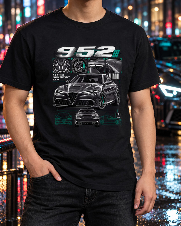 Alfa Romeo Giulia Quadrifoglio 952 Dossier Panels Tee, 2.9 Biturbo T-Shirt Black worn hero