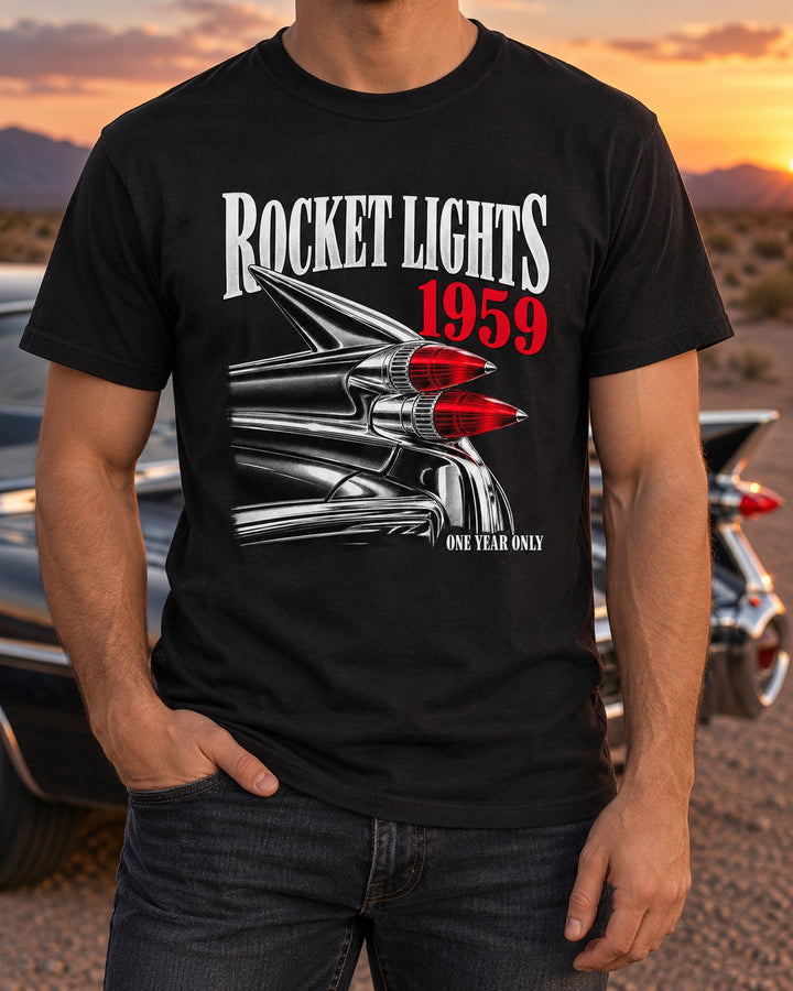 Cadillac Series 62 Coupe de Ville 1959 Rocket Lights Tee T-Shirt Black worn hero