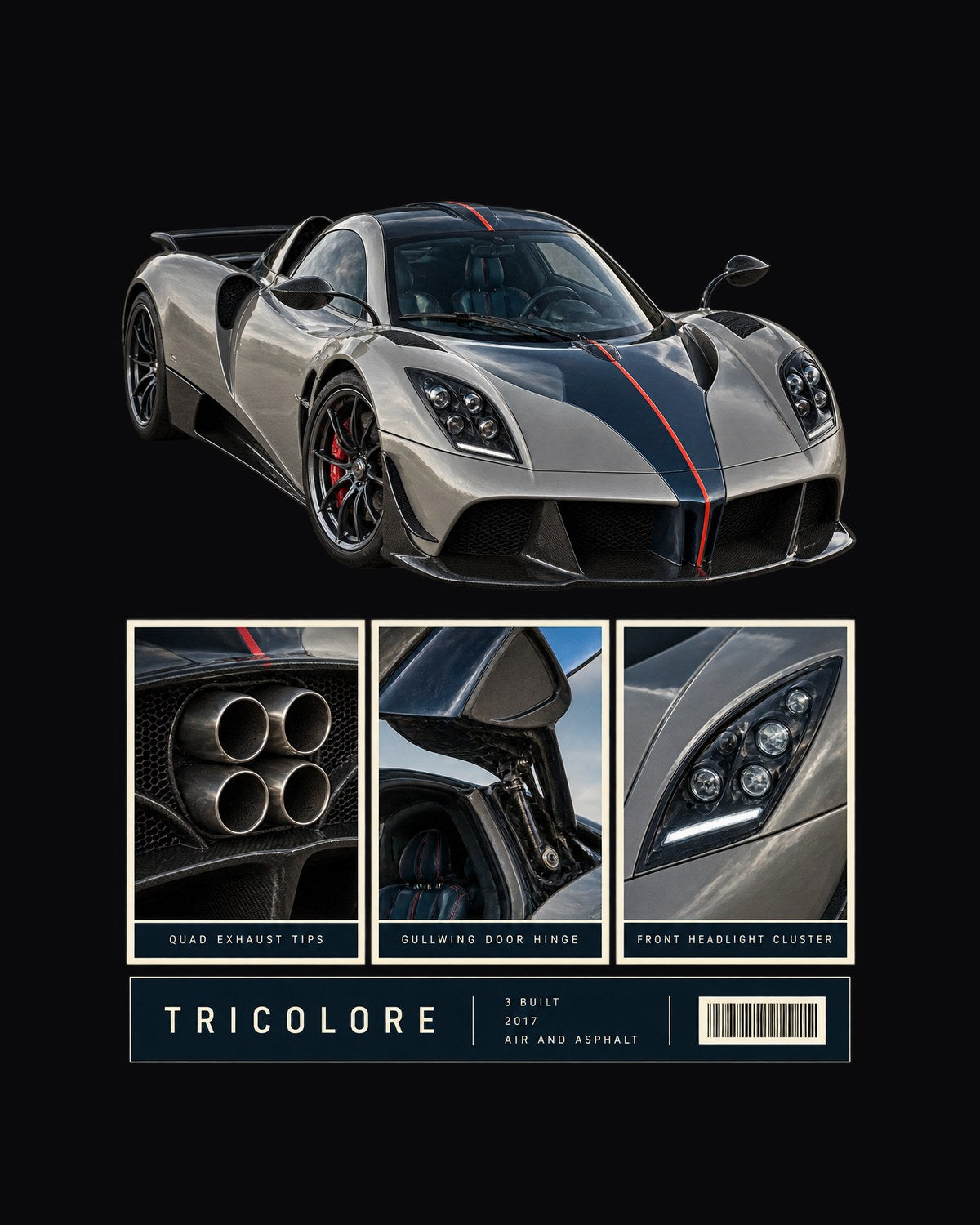 Pagani Huayra Tricolore Dossier Shirt, Three Built Tee design only