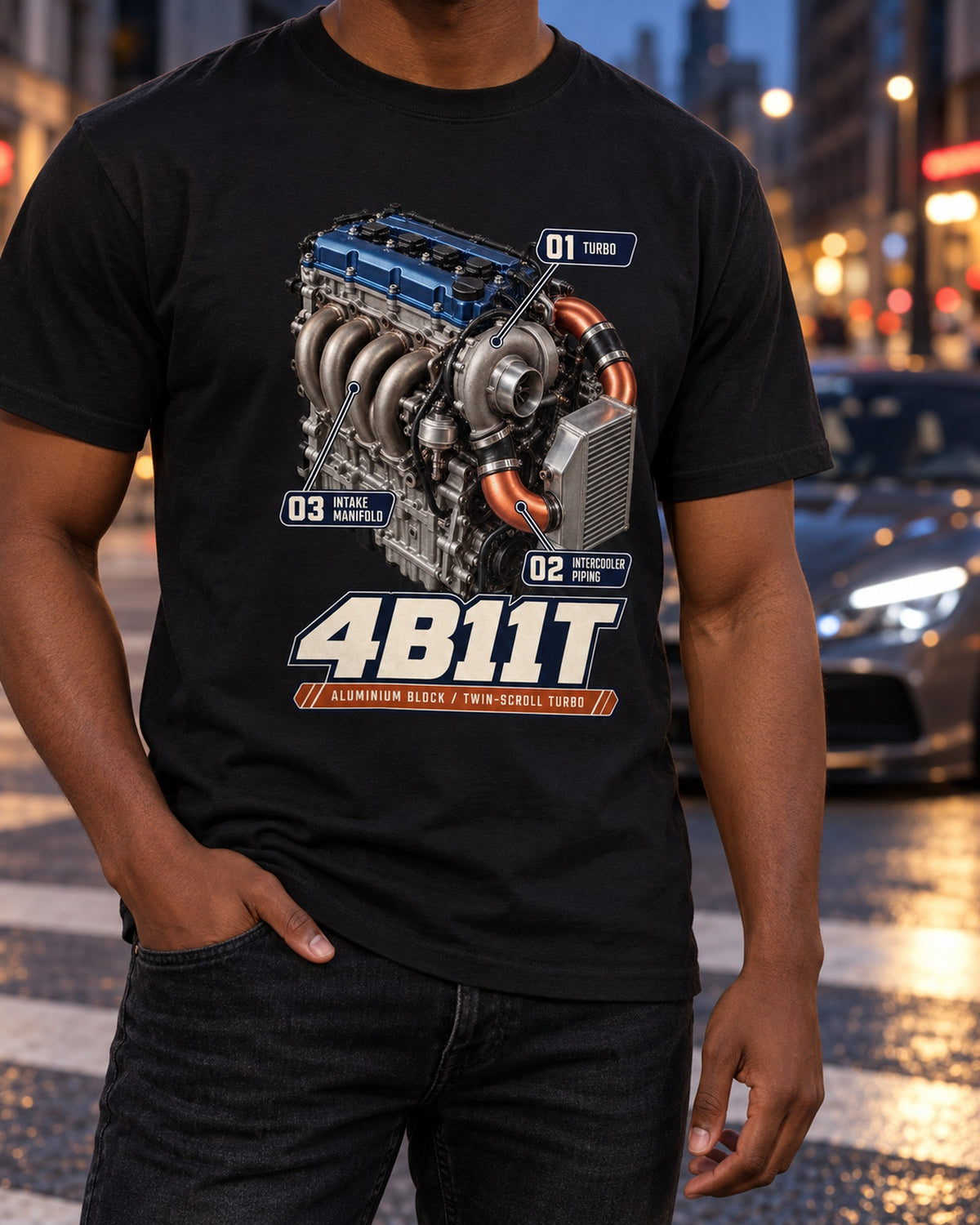 Evo X 4B11T Engine Poster Shirt, Mitsubishi Lancer Tee T-Shirt Black worn hero