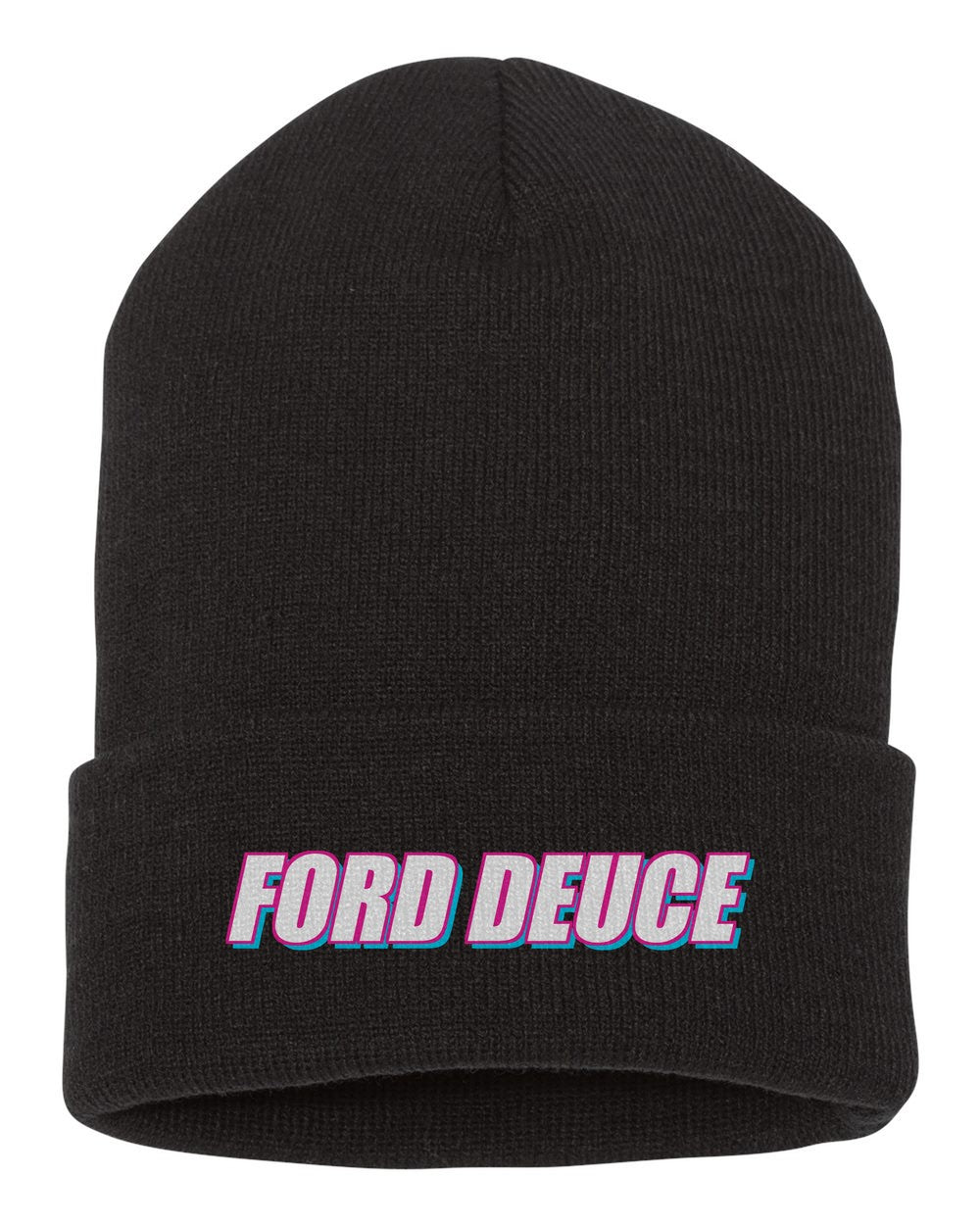 Ford Deuce black beanie front view with car name
