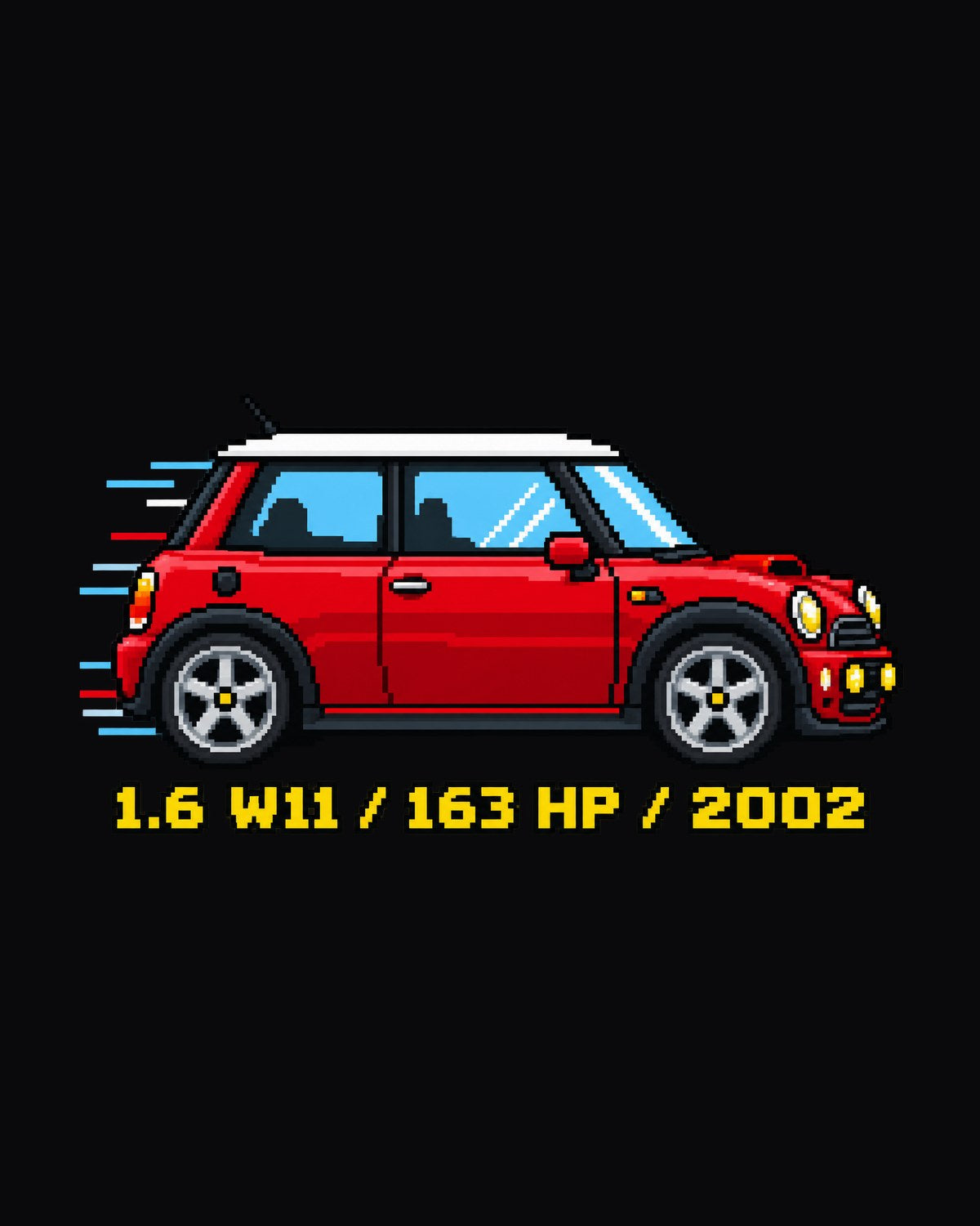 Mini Cooper S R53 16-Bit Pixel Art Hatch Shirt, 163 HP design only