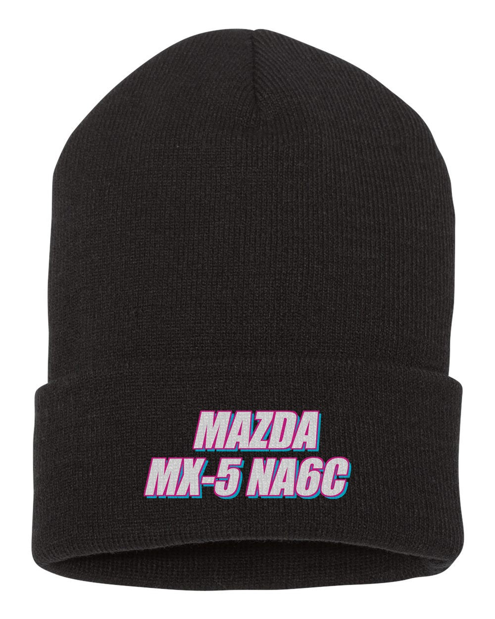 Mazda Mx-5 Na6C black beanie front view with car name