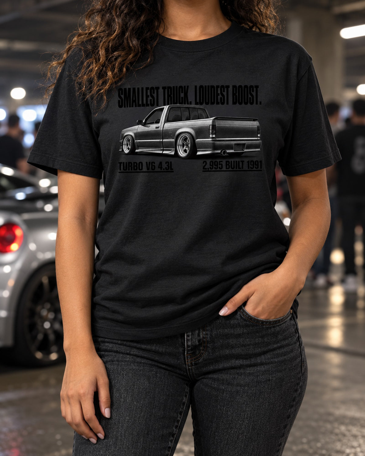 1991 GMC Syclone Halftone Boost Shirt, Turbo V6 4.3L T-Shirt Black worn hero