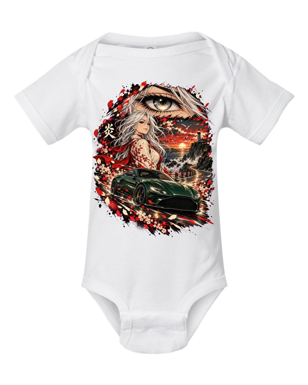 Aston Martin Vantage Anime Girl Baby Onesie White front