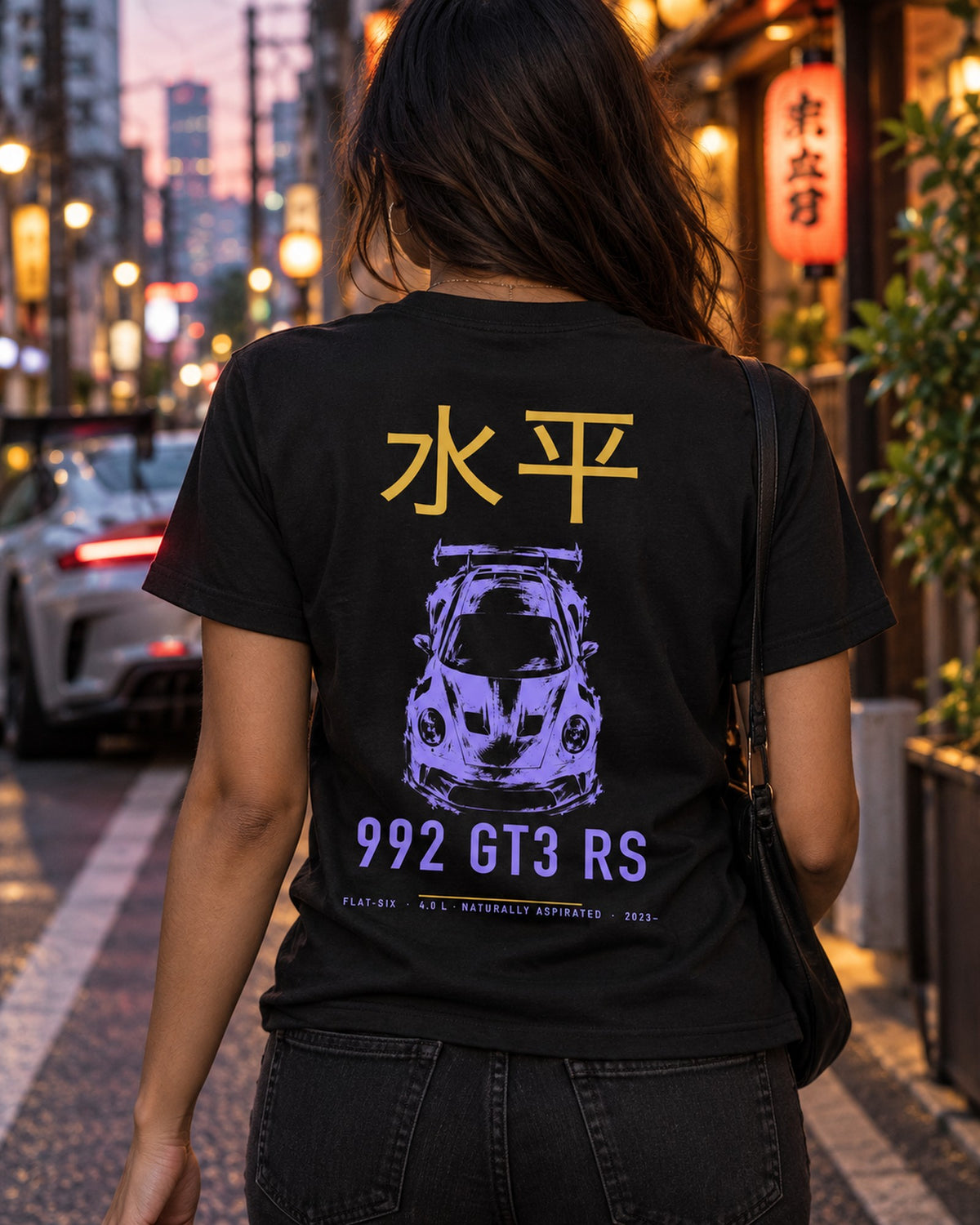 992 GT3 RS FLAT-SIX Full-Back Graphic Tee T-Shirt Black worn hero