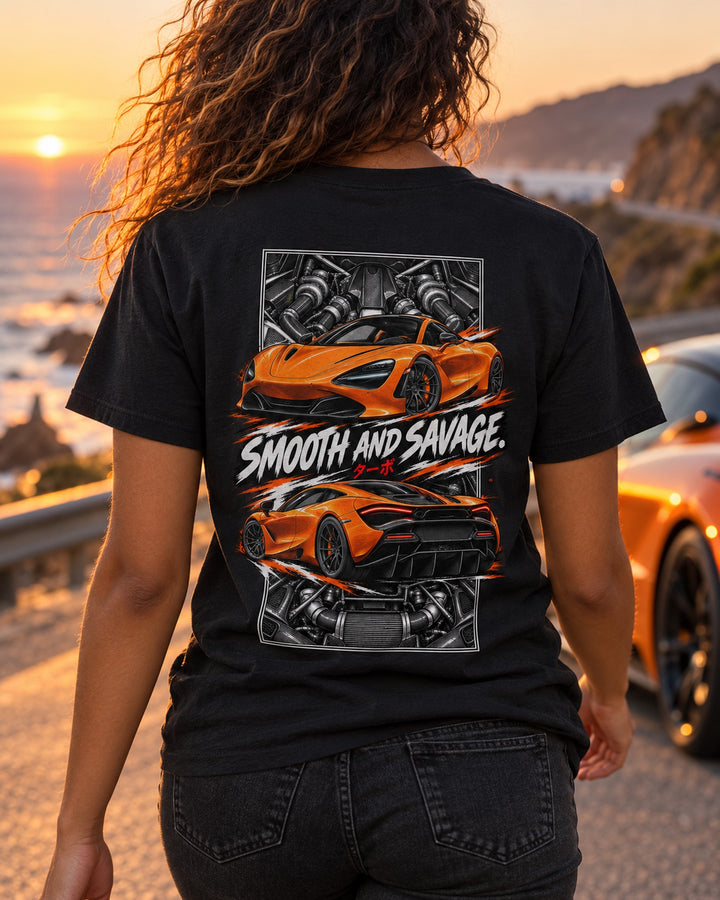 Mclaren 720S Torn Poster Full-Back Graphic Tee T-Shirt Black worn hero