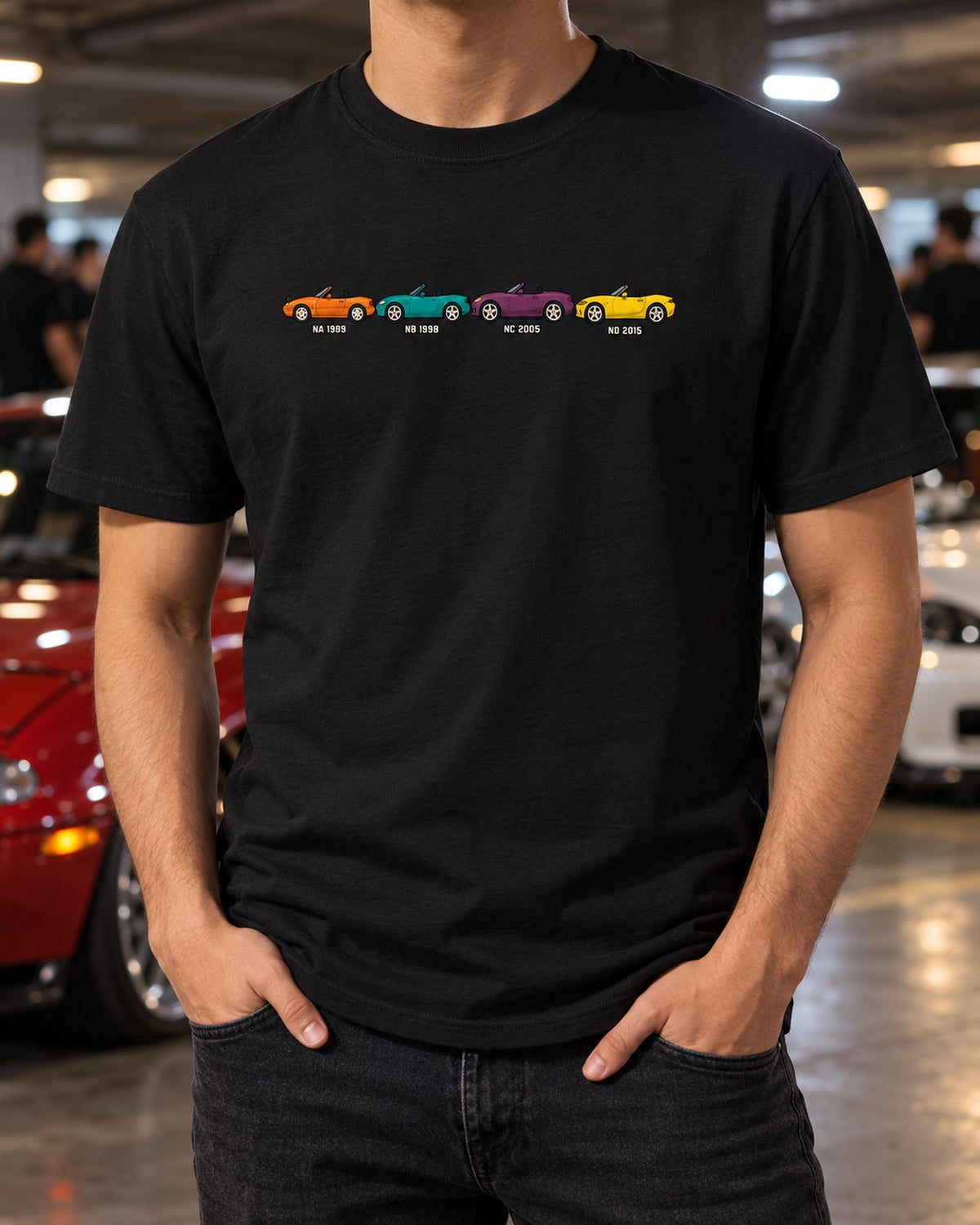 Mazda Miata NA Ukiyo-e Woodblock Roadster Shirt T-Shirt Black worn hero