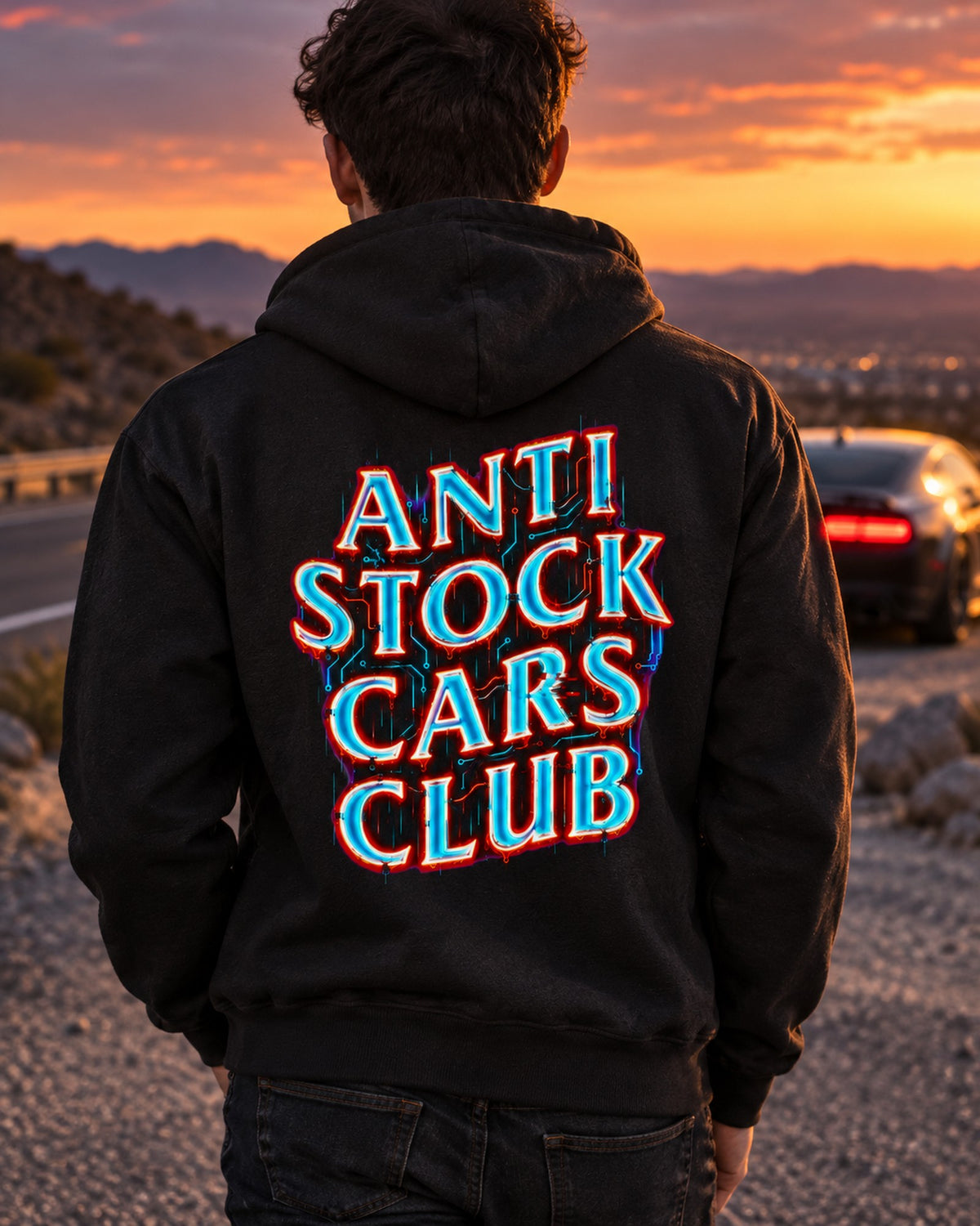 Anti Stock Cars Club Neon Cyberpunk Shirt, Hoodie & More Zip Hoodie Black worn hero