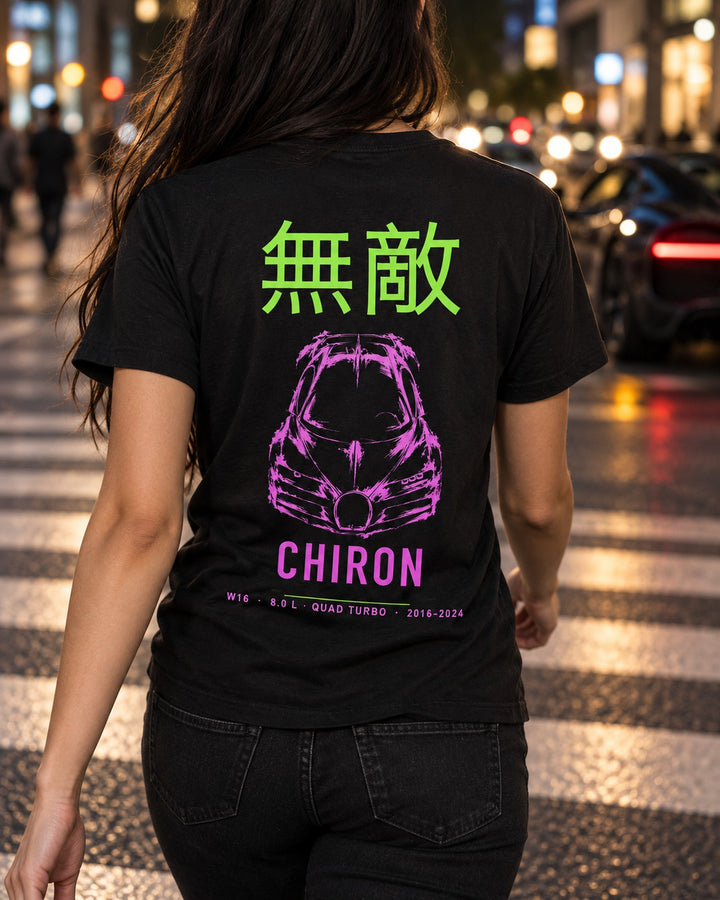 CHIRON W16 Full-Back Graphic Tee T-Shirt Black worn hero
