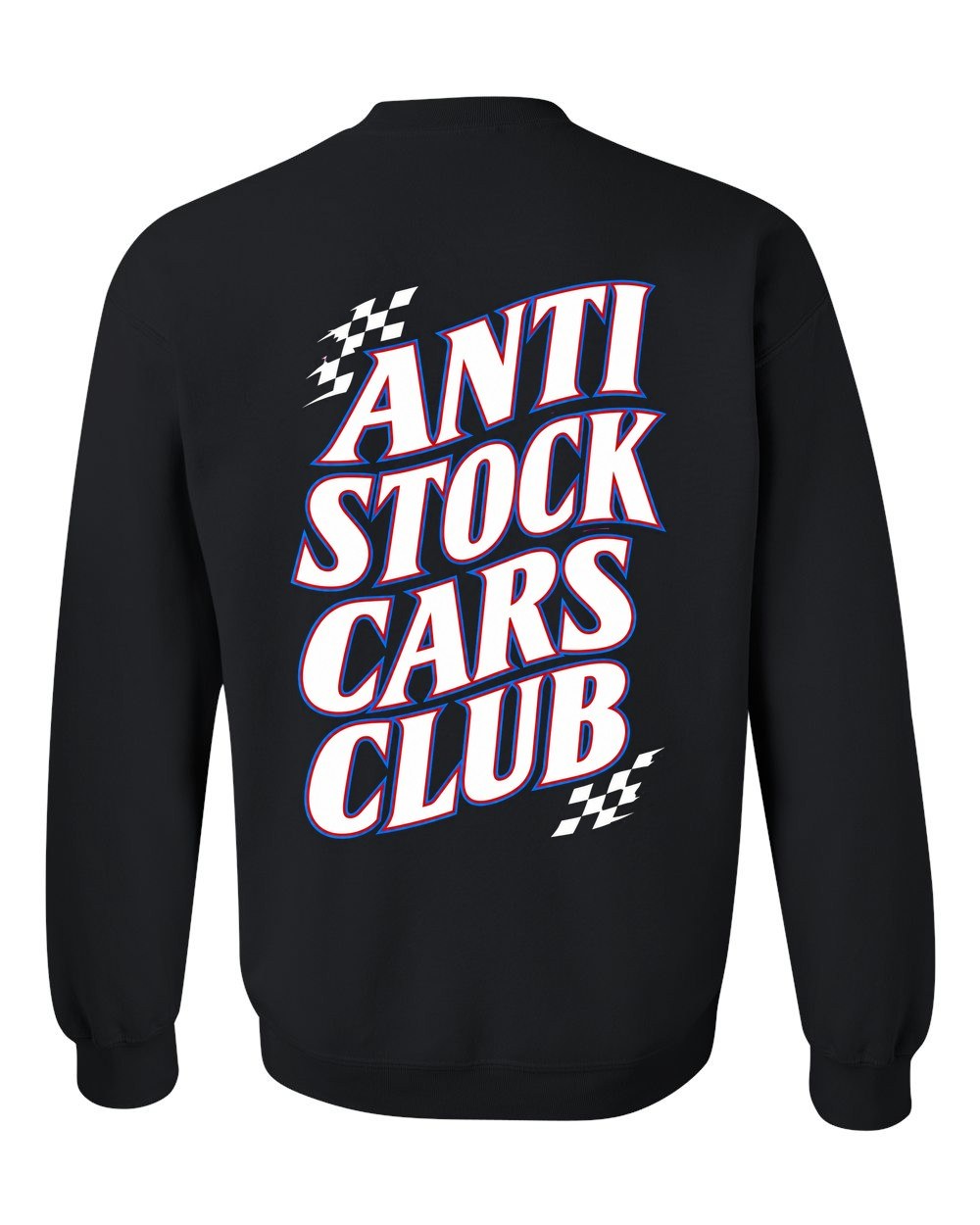 Anti Stock Cars Club Racing Sponsor Stack Crewneck Black back