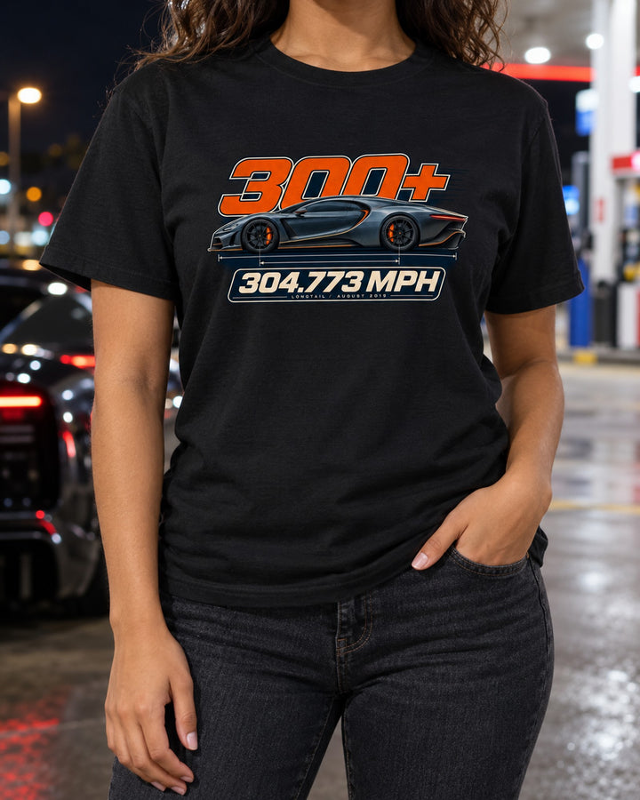Bugatti Chiron Super Sport 300+ Spec Poster Tee, Longtail Gift T-Shirt Black worn hero