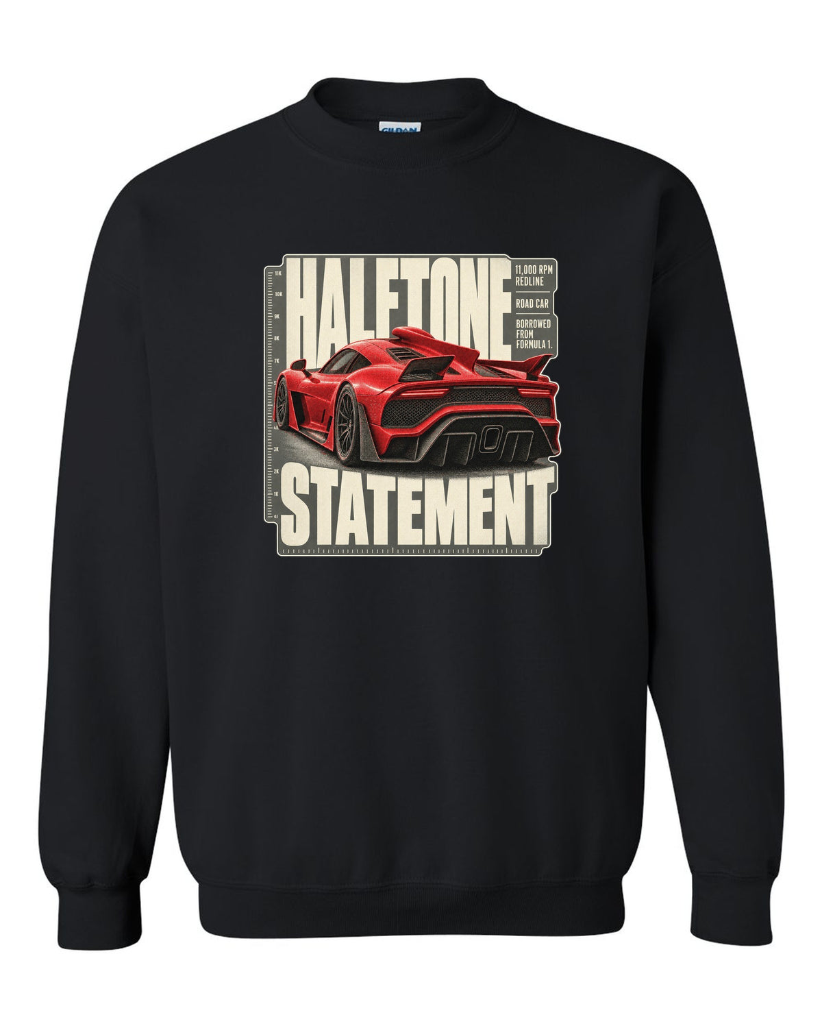 Mercedes-AMG One halftone design of the shark-fin airscoop black crewneck front view with the design