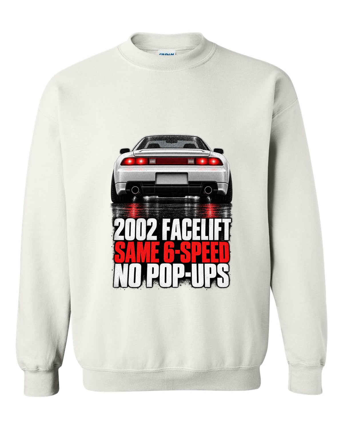 Honda NSX NA2 taillight detail design with 2002 facelift same 6-speed no pop-ups text white crewneck front view with the design