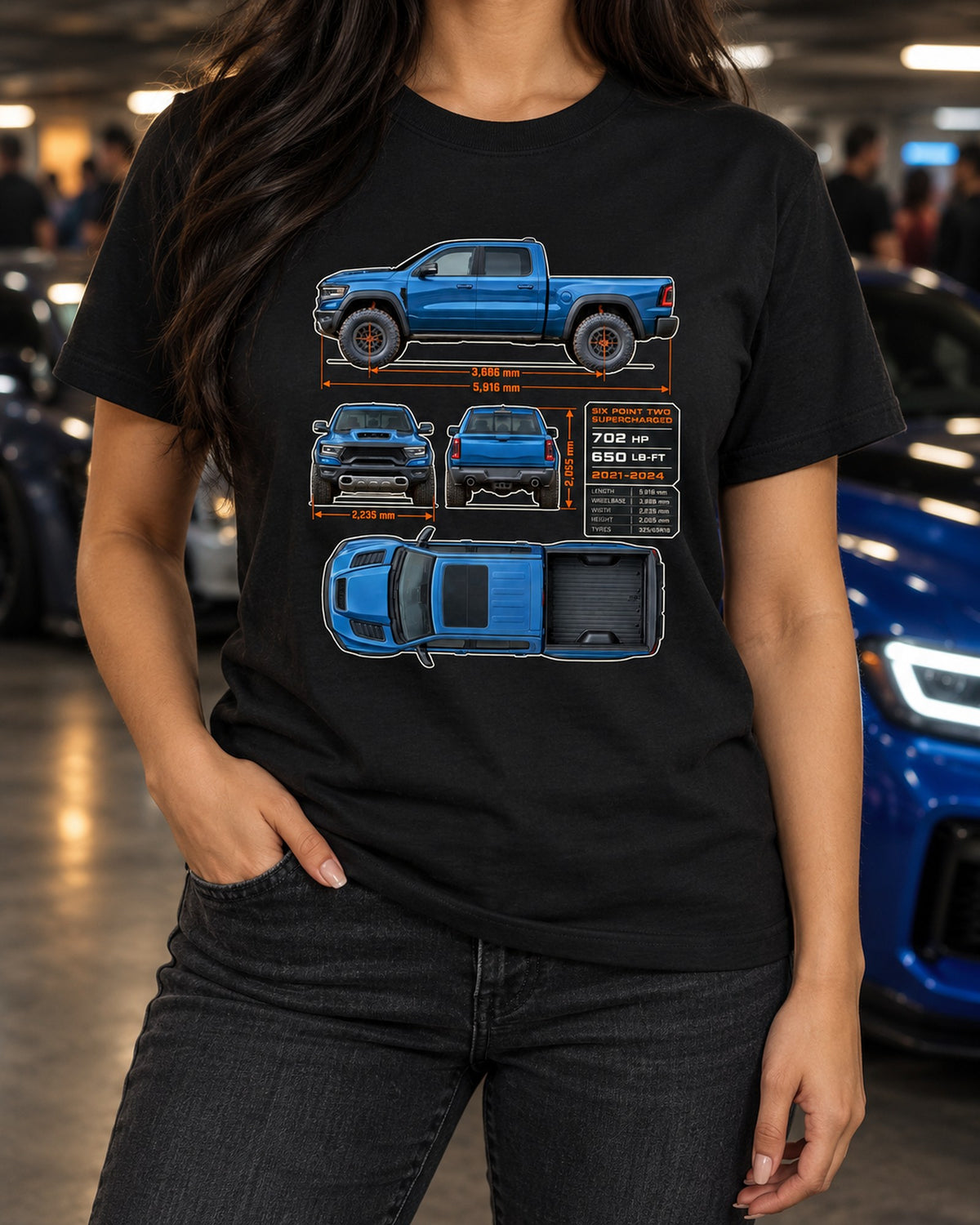 Ram 1500 TRX 2021-2024 Dimension Plate Blueprint Shirt T-Shirt Black worn hero