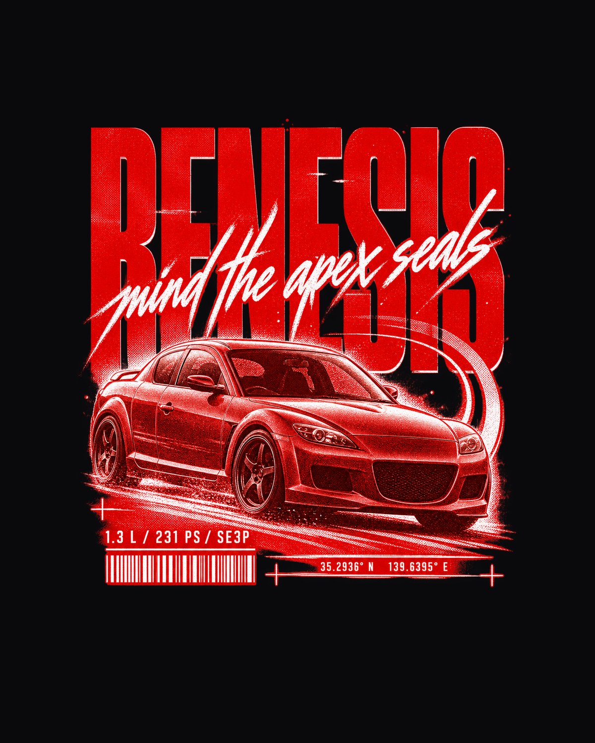 Mazda RX-8 SE3P Renesis Street Poster Tee, Apex Seals Joke design only