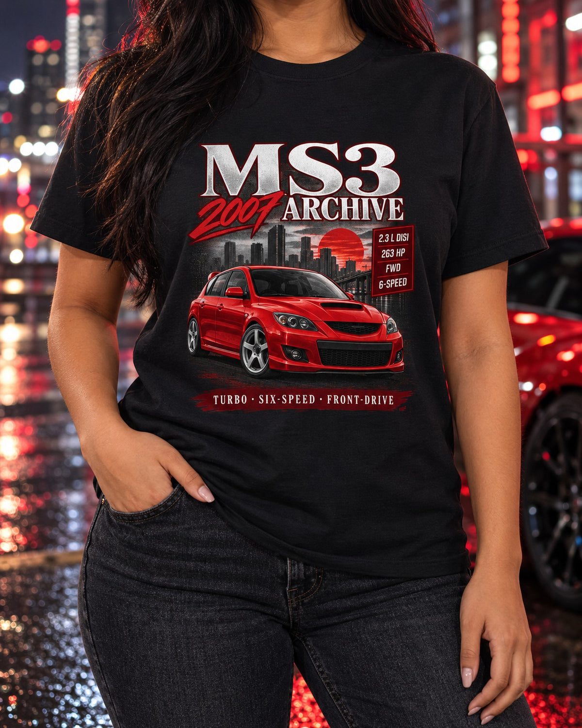 Mazdaspeed3 Archive Panel Shirt, 2007 Turbo Six-Speed T-Shirt Black worn hero