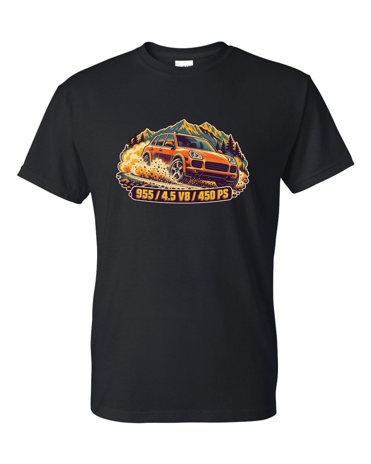 Retro manga halftone print of a Porsche Boxster Spyder 981 taillight with the text 981, 3.8 and 375 PS black t-shirt front view with the design
