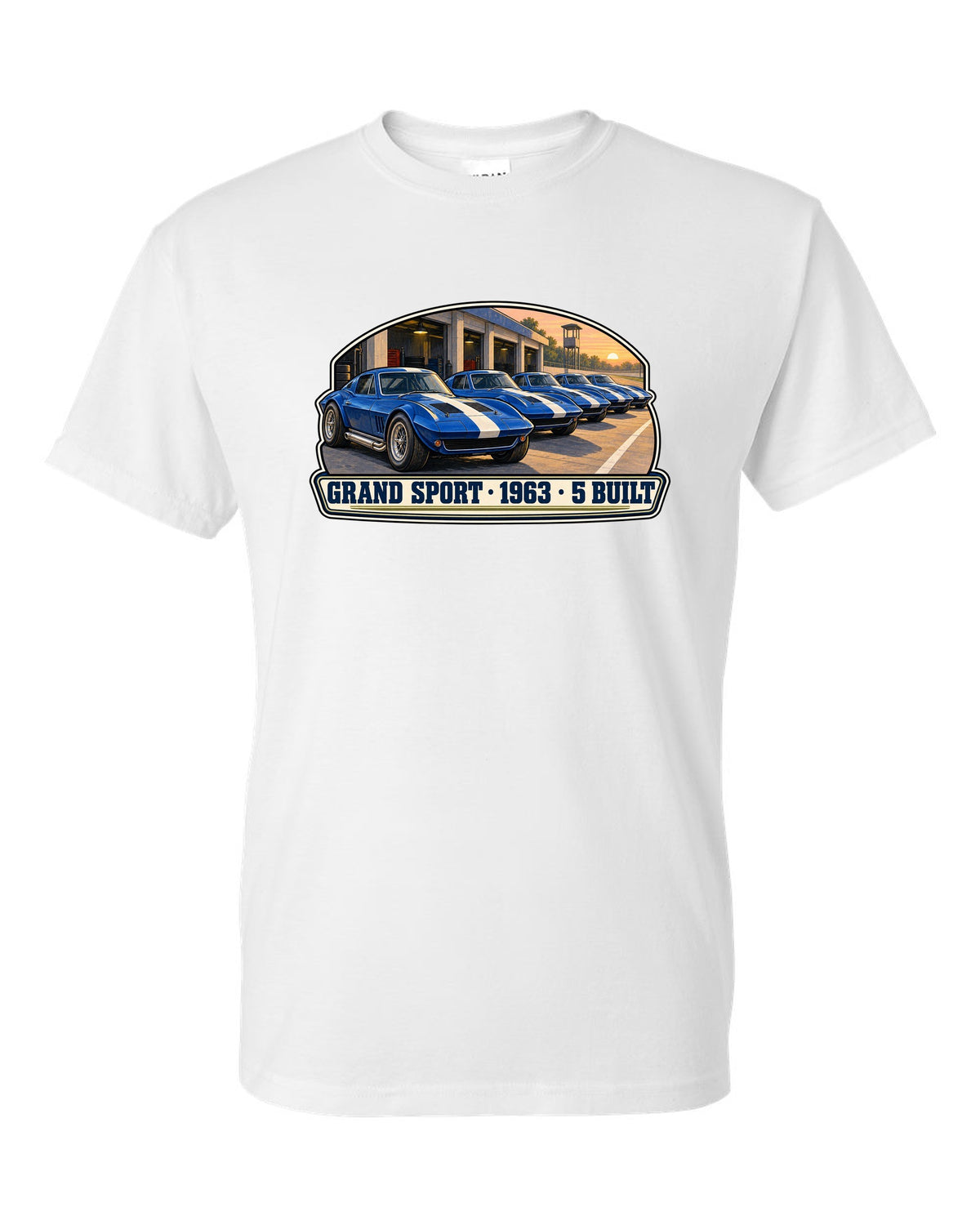 Isometric vector print of a 2014 Chevrolet Corvette C7 Stingray highlighting the fender gill vent white t-shirt front view with the design