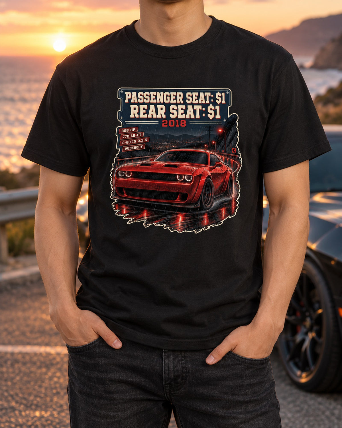 2018 Dodge Challenger SRT Demon Night Street Shirt T-Shirt Black worn hero