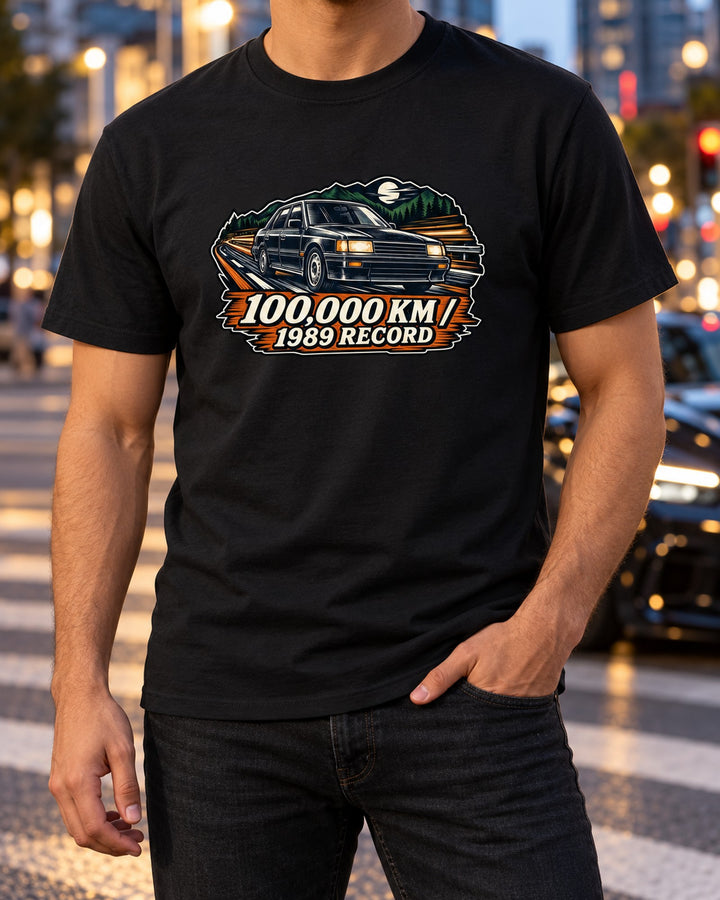 Legacy BC5 RS 100,000 km Record Run Linocut Car Tee T-Shirt Black worn hero