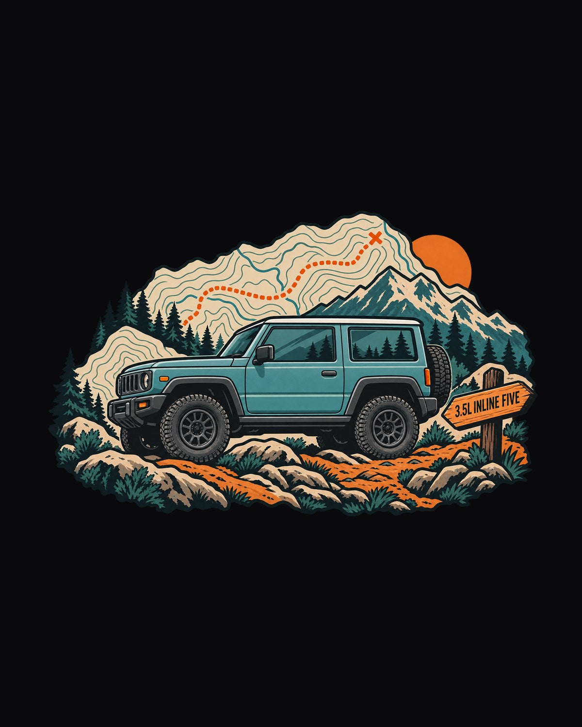 Hummer H3 2006-10 Trail Contour Map Shirt, 3.5L Inline Five Tee design only