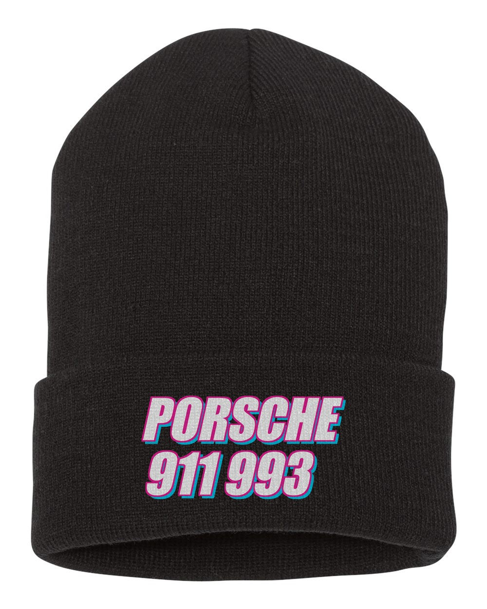 Porsche 911 993 black beanie front view with car name