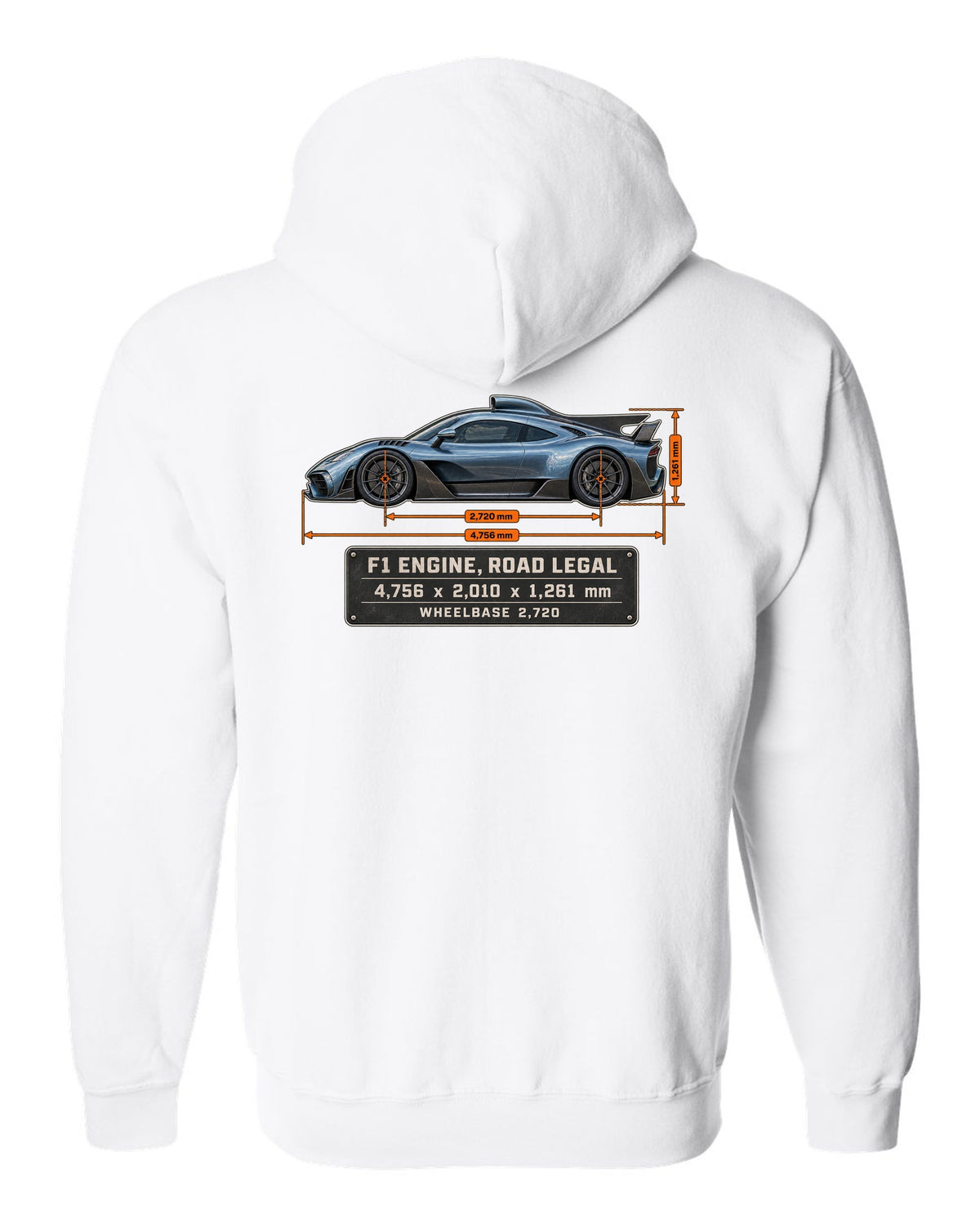 Mercedes-AMG One Dimension Blueprint white zip hoodie back view with the design