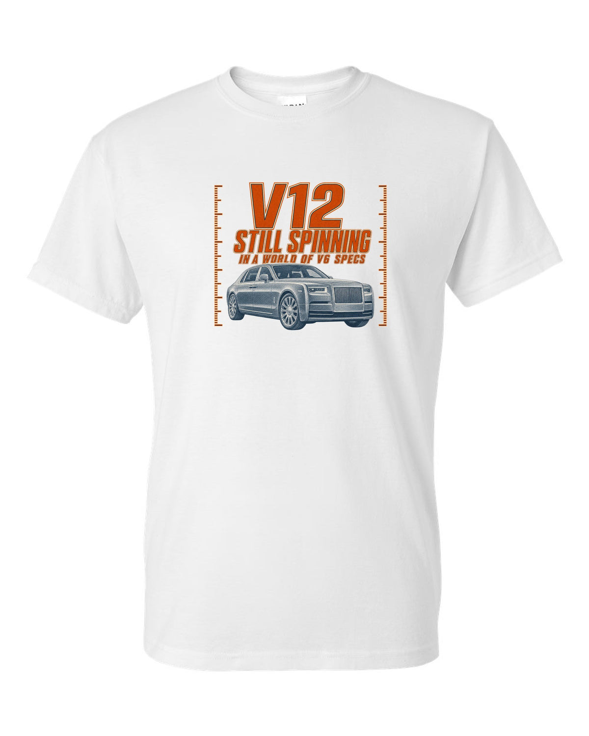 Halftone print of a silver Mercedes-Maybach S680 Z223 front three-quarter white t-shirt front view with the design