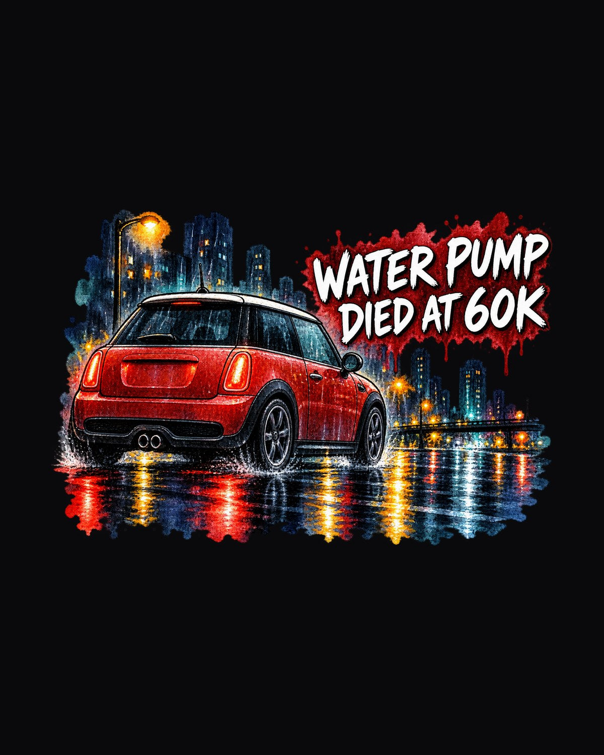 Mini Cooper S R56 Watercolour Wet Road Night Print Shirt design only