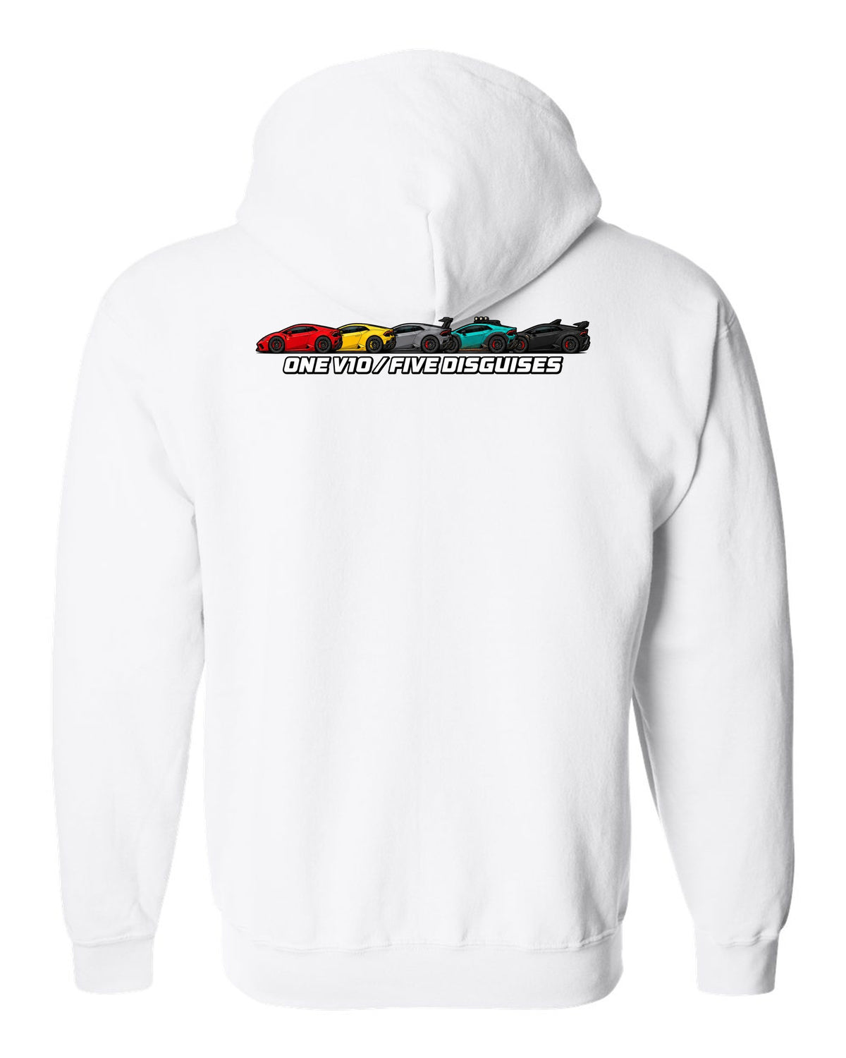 Lamborghini Huracan LP610-4 Variants Lineup white zip hoodie back view with the design