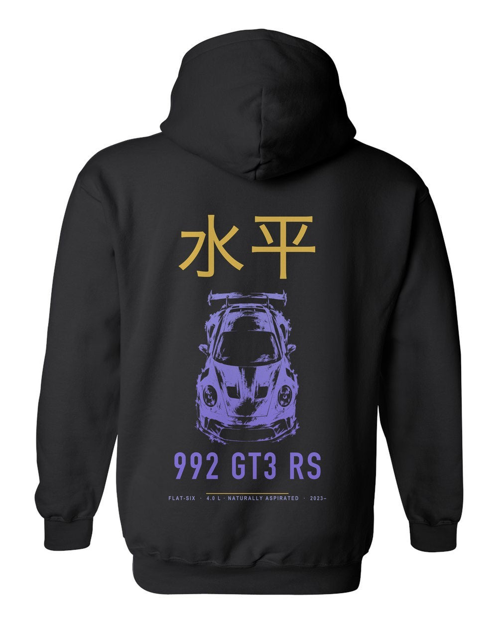 992 GT3 RS full-back artwork black pull over hoodie back view with the design