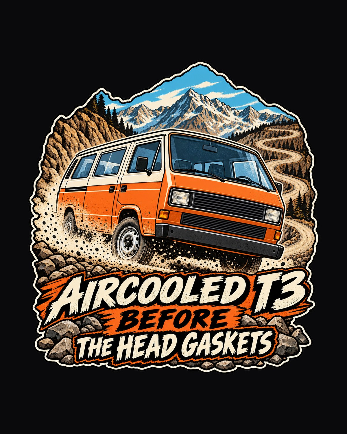 VW Vanagon T3 Dusty Pass Race Poster Shirt, Aircooled Joke design only