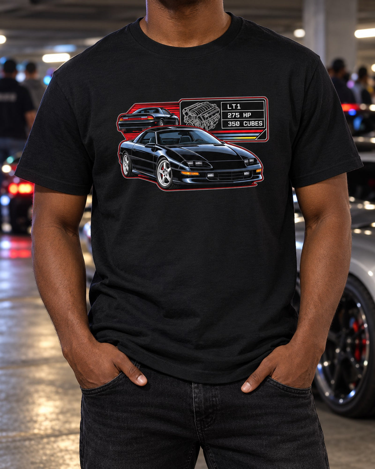 Camaro Z28 1993 LT1 Spec Plate Shirt, 275 HP 350 Tee T-Shirt Black worn hero