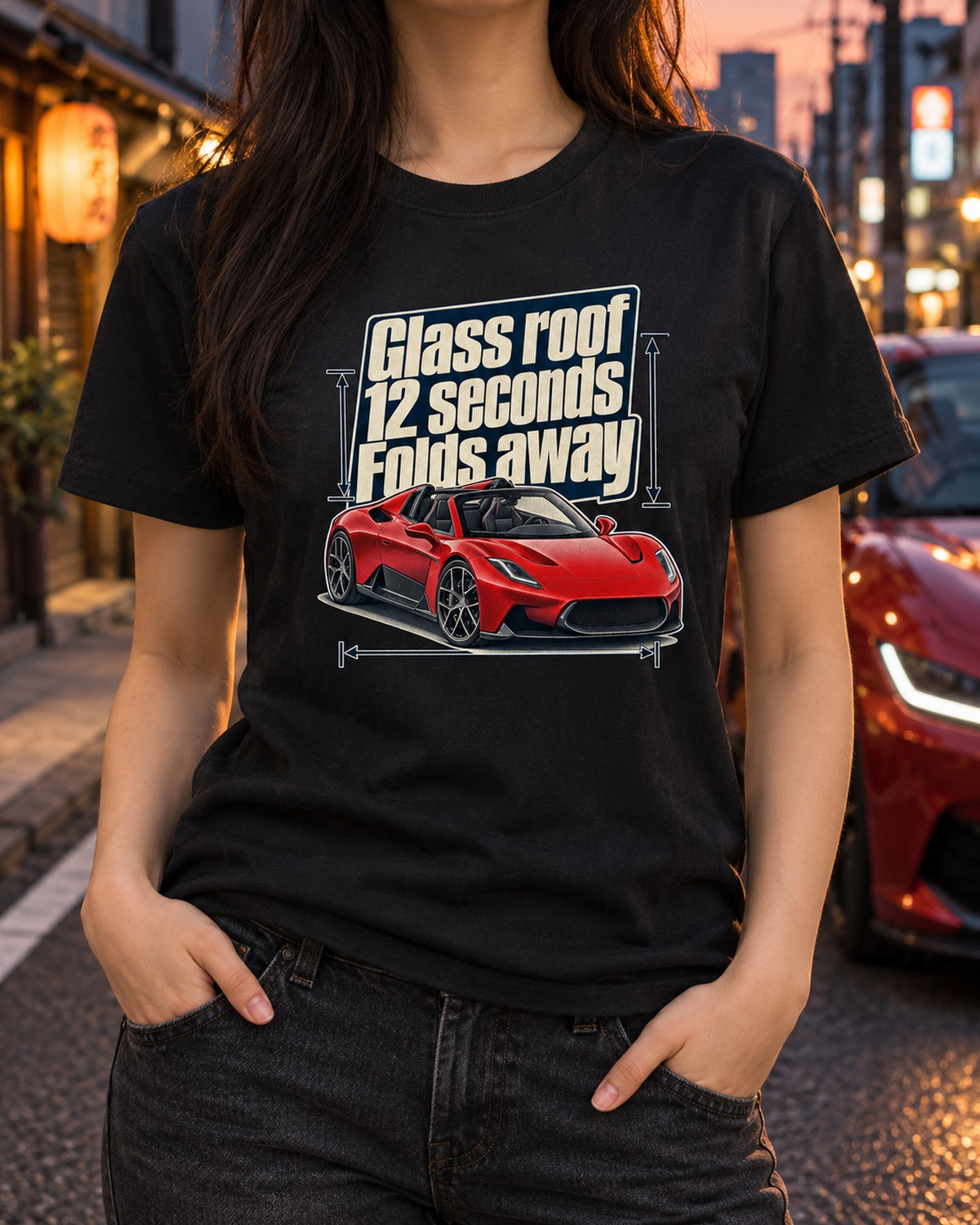 Maserati MC20 Cielo Glass Roof Shirt, 12 Second Fold T-Shirt Black worn hero