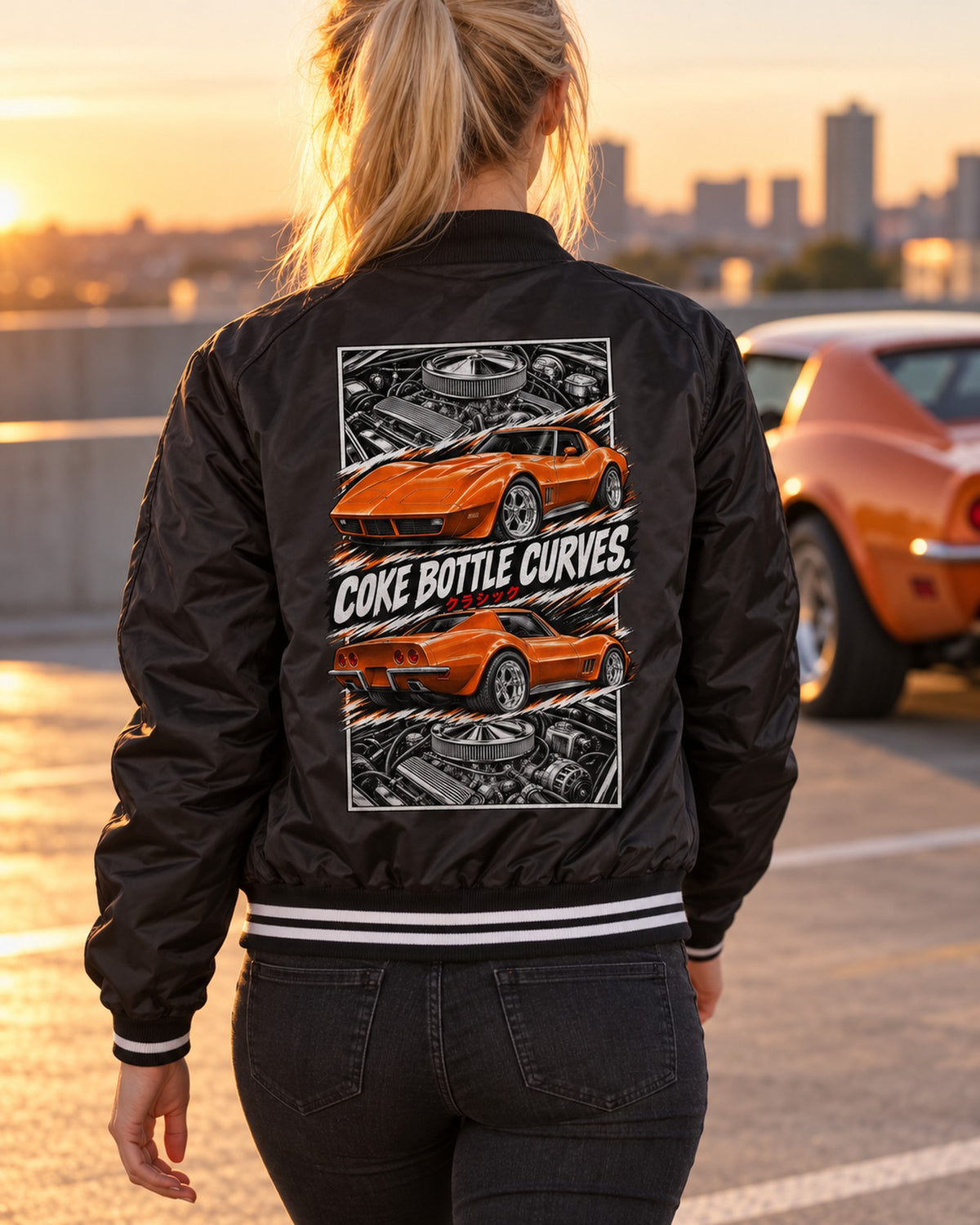 Corvette C3 Torn Poster Full-Back Graphic Tee Bomber Jacket Black worn hero