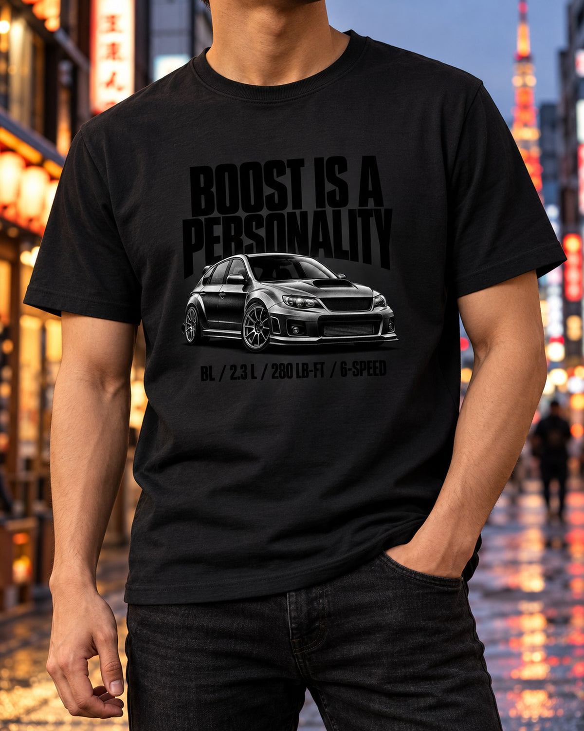 Mazdaspeed3 BL Halftone print Tee, Boost Personality T-Shirt Black worn hero