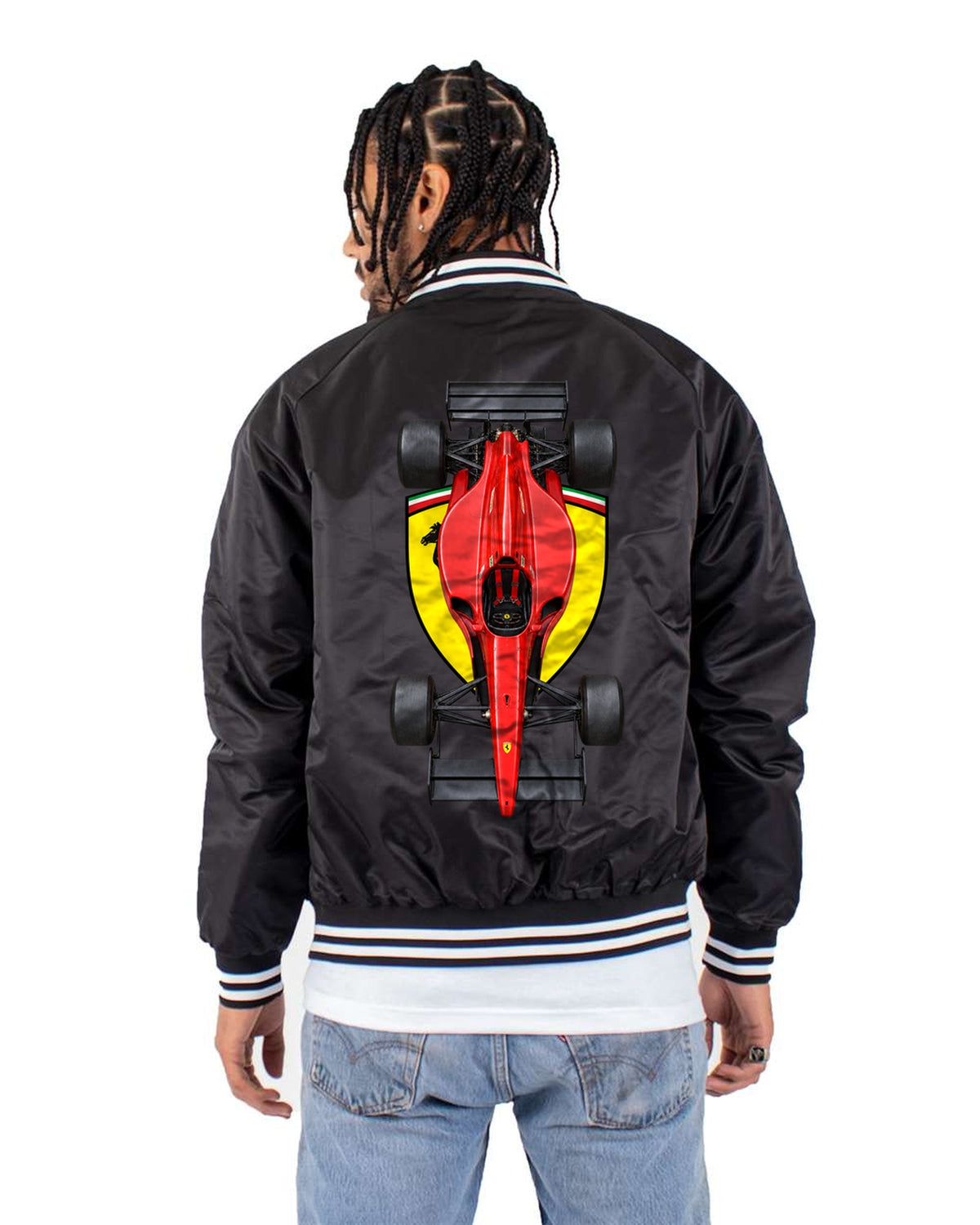 Ferrari 641 1990 Classic F1 Overhead Poster Shirt, Formula 1 Tee Bomber Jacket Black back