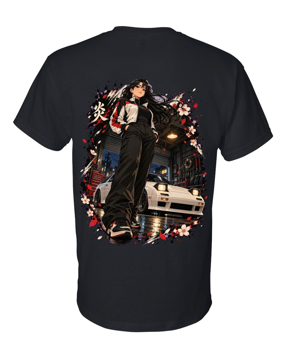 Mazda RX-7 FC Anime Girl T-Shirt Black back