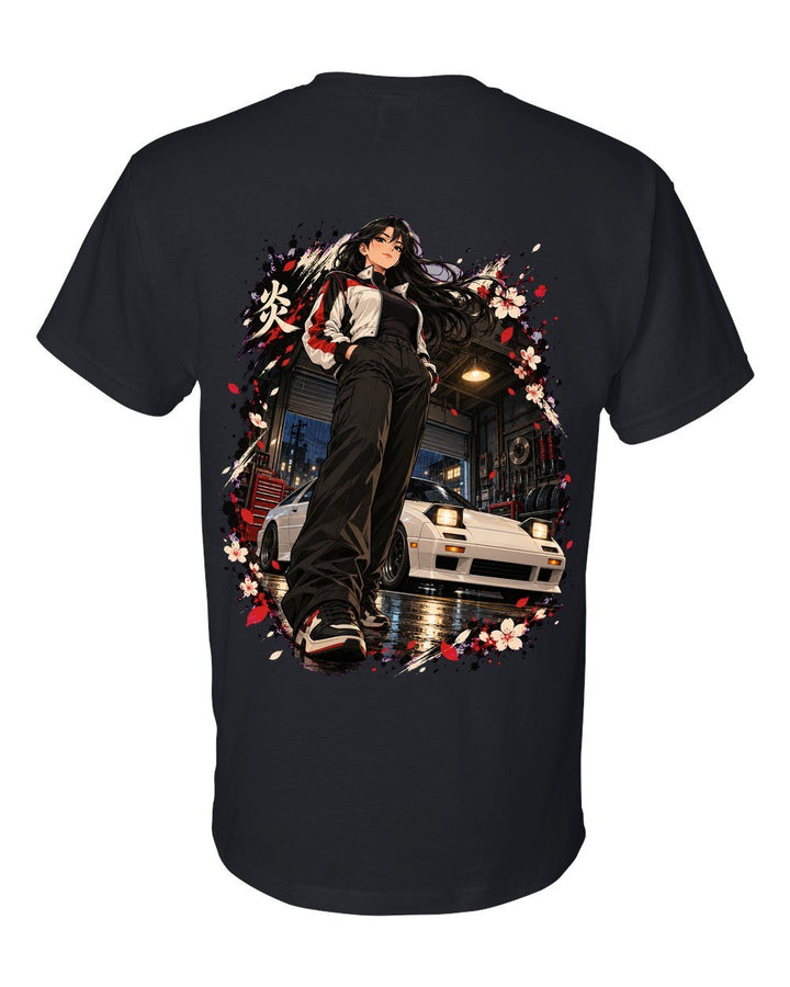 Mazda RX-7 FC Anime Girl T-Shirt Black back