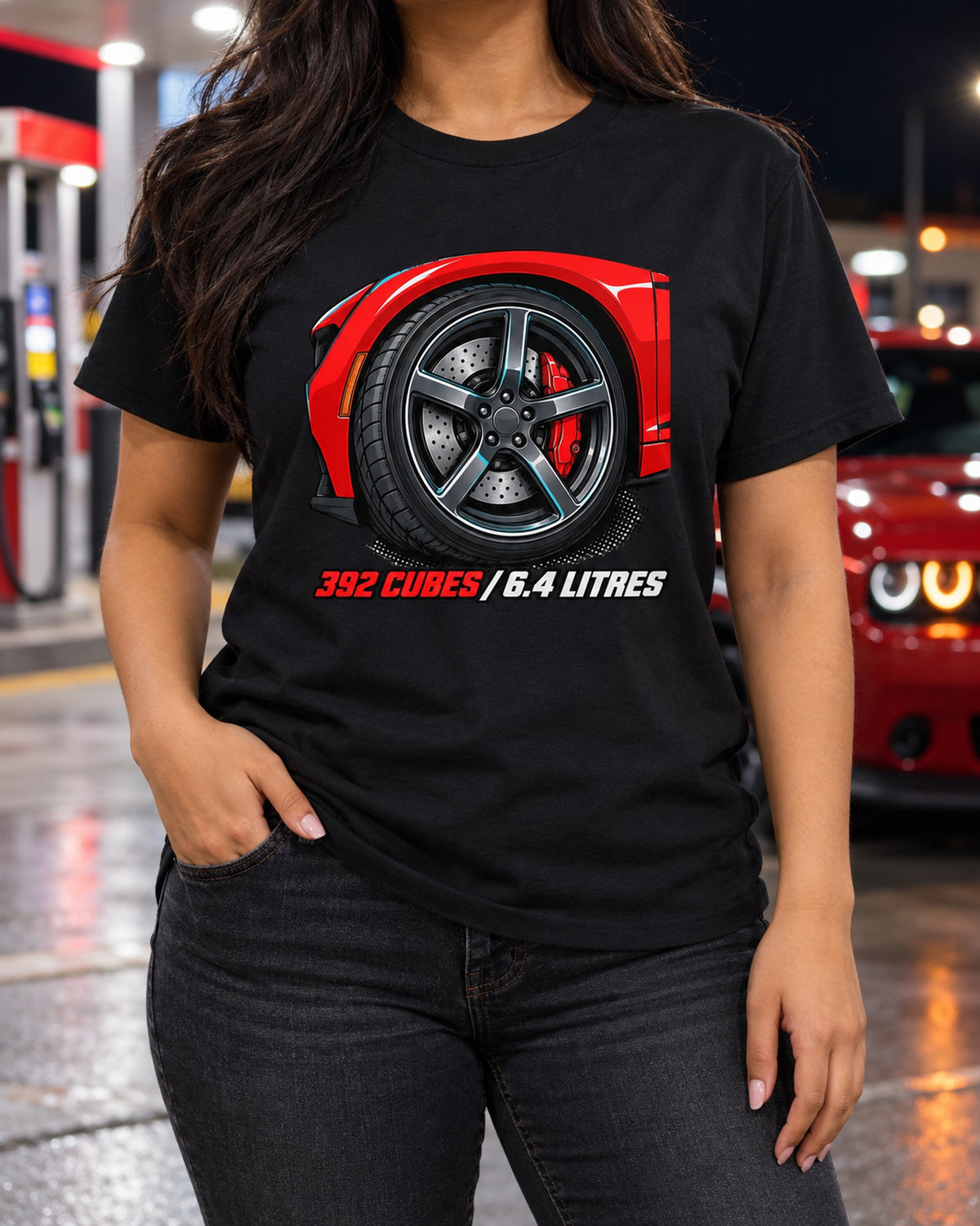 2018 Dodge Challenger SRT 392 Halftone Shirt, 6.4 Litres T-Shirt Black worn hero