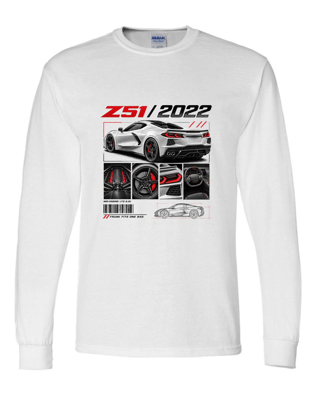 Corvette C8 Stingray Z51 2022 in dossier panels white long sleeve front view with the design