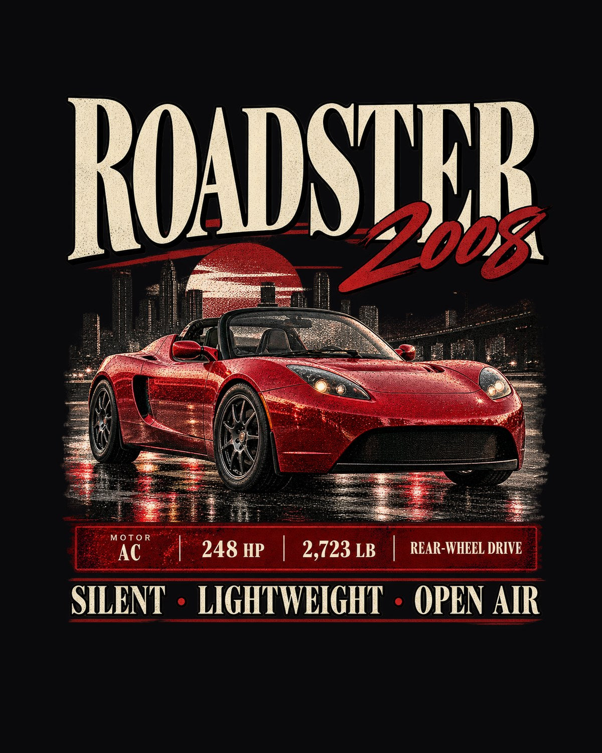 Tesla Roadster Gen 1 2008 Archive Panel Shirt, 248 HP Classic EV design only