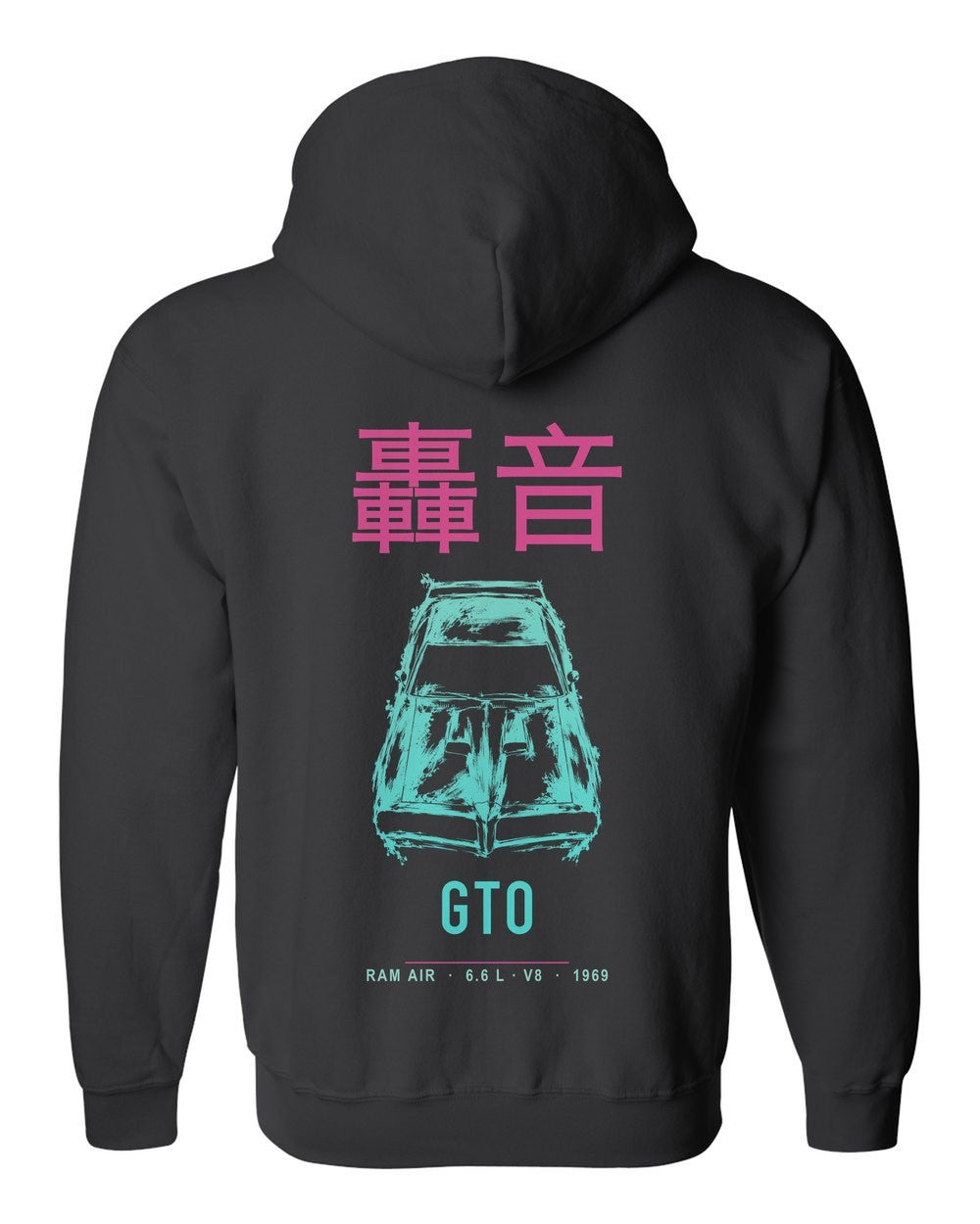 GTO full-back artwork black zip hoodie back view with the design