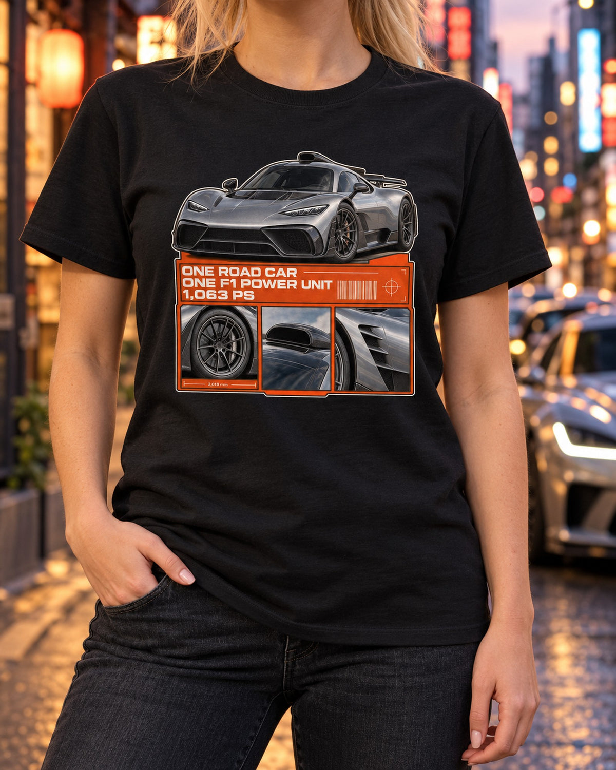 Mercedes-AMG One Dossier Panels Tee, 1,063 PS Hypercar Shirt T-Shirt Black worn hero
