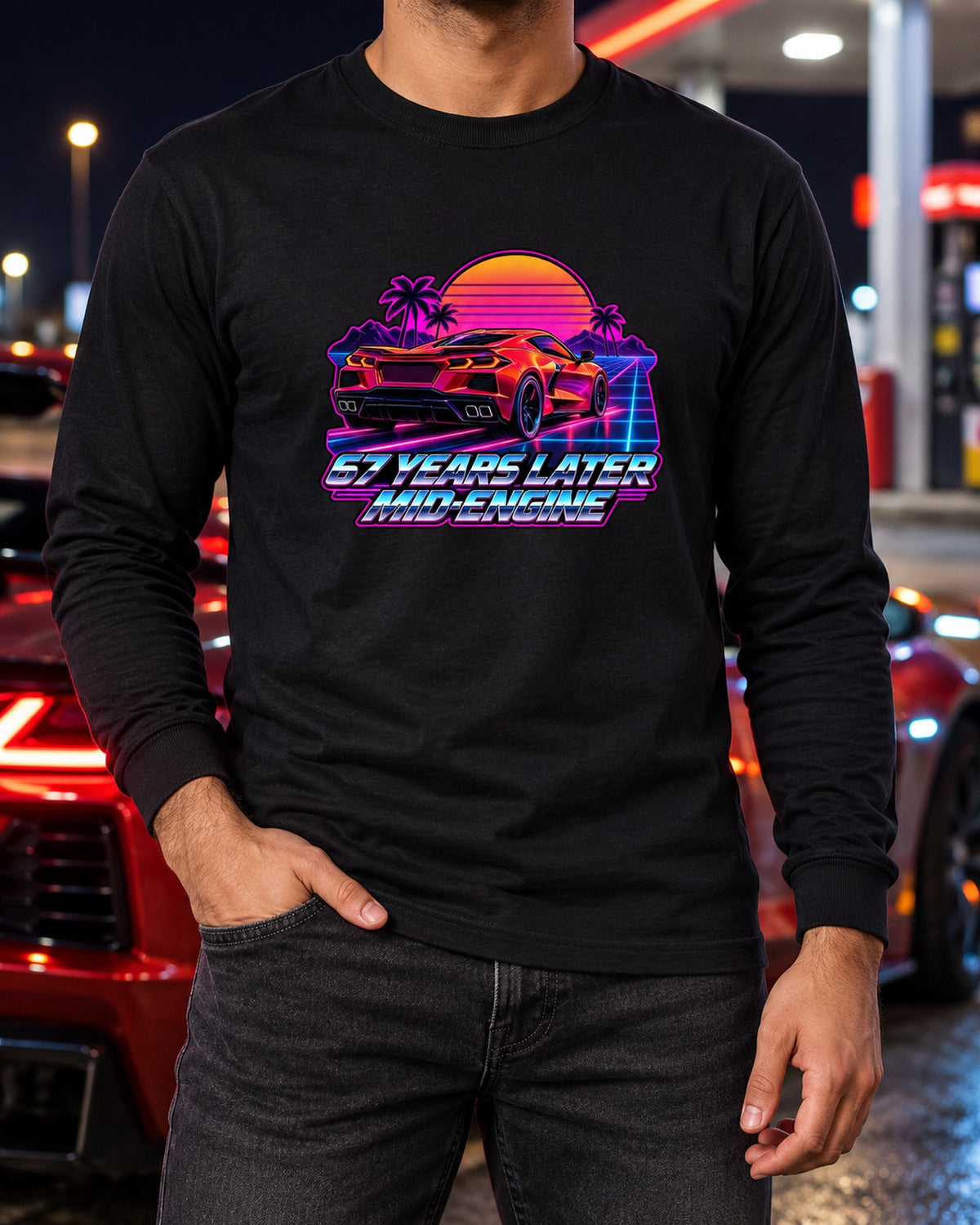 Corvette C8 Z06 Data Plate Overhead Spec Sheet Shirt Long Sleeve Black worn hero