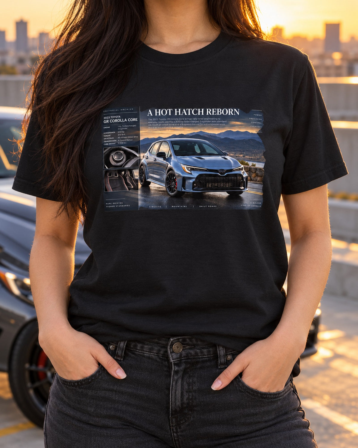 Toyota GR Corolla Core 2023 Archive Panel Shirt, 300 HP T-Shirt Black worn hero