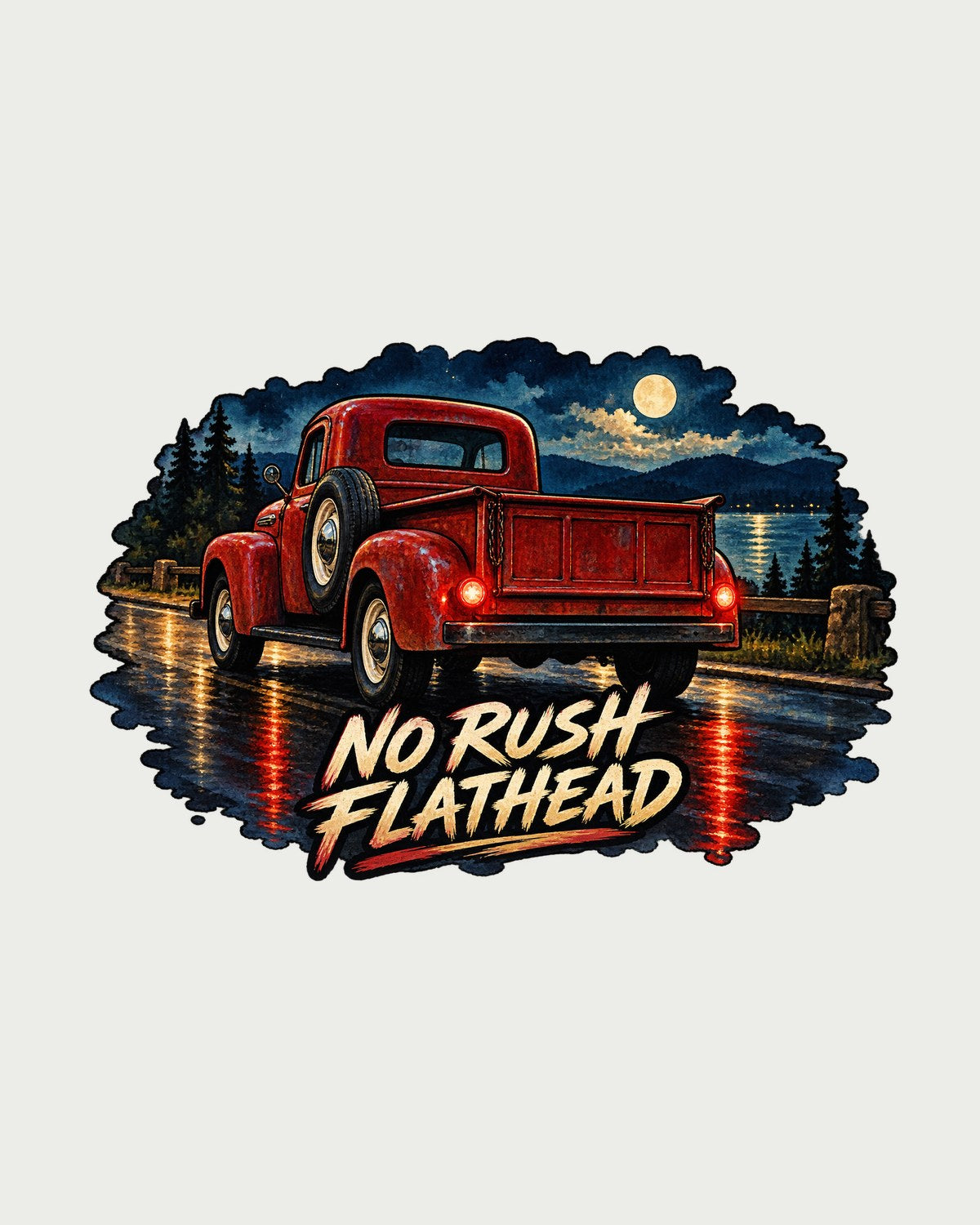 Old Red Dodge Power Wagon WM300 Wet Road Watercolour Tee design only