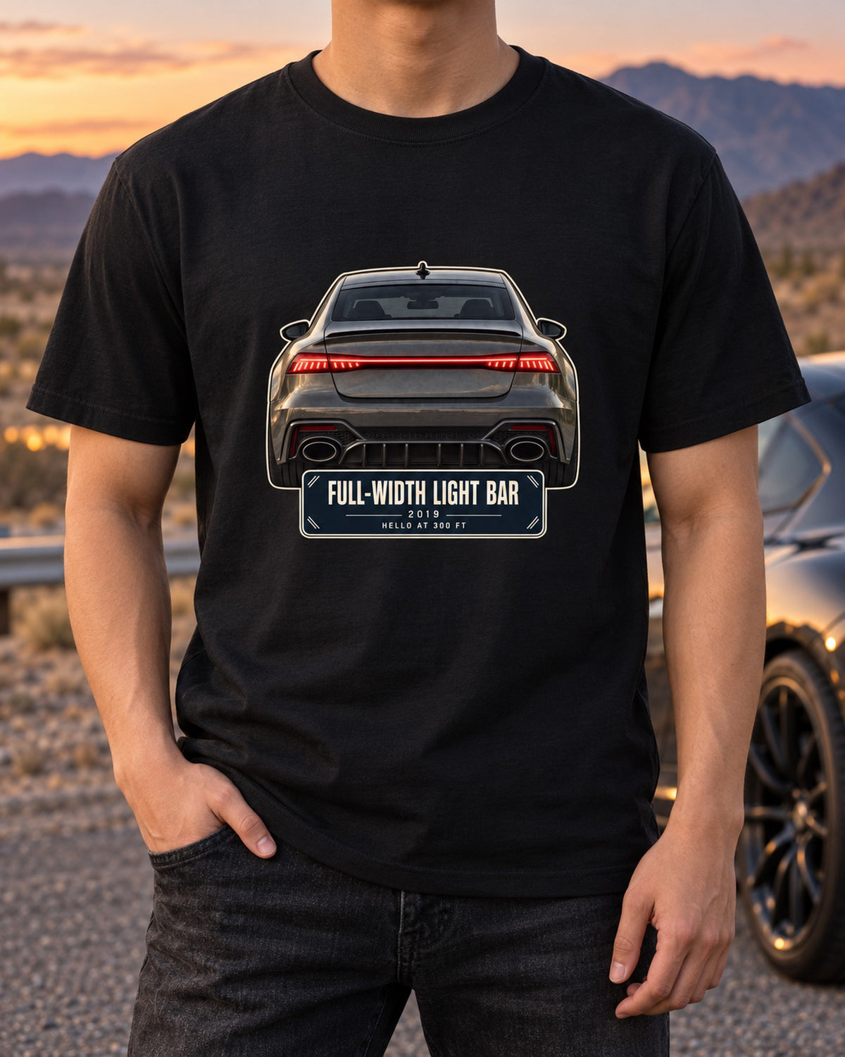 Audi RS7 Sportback C8 Light Bar Taillight Shirt, Since 2019 T-Shirt Black worn hero