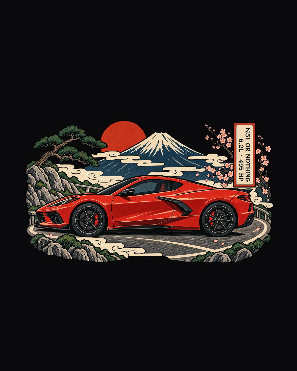 Sunset Grid Corvette C8 Stingray Synthwave Outrun Shirt design only